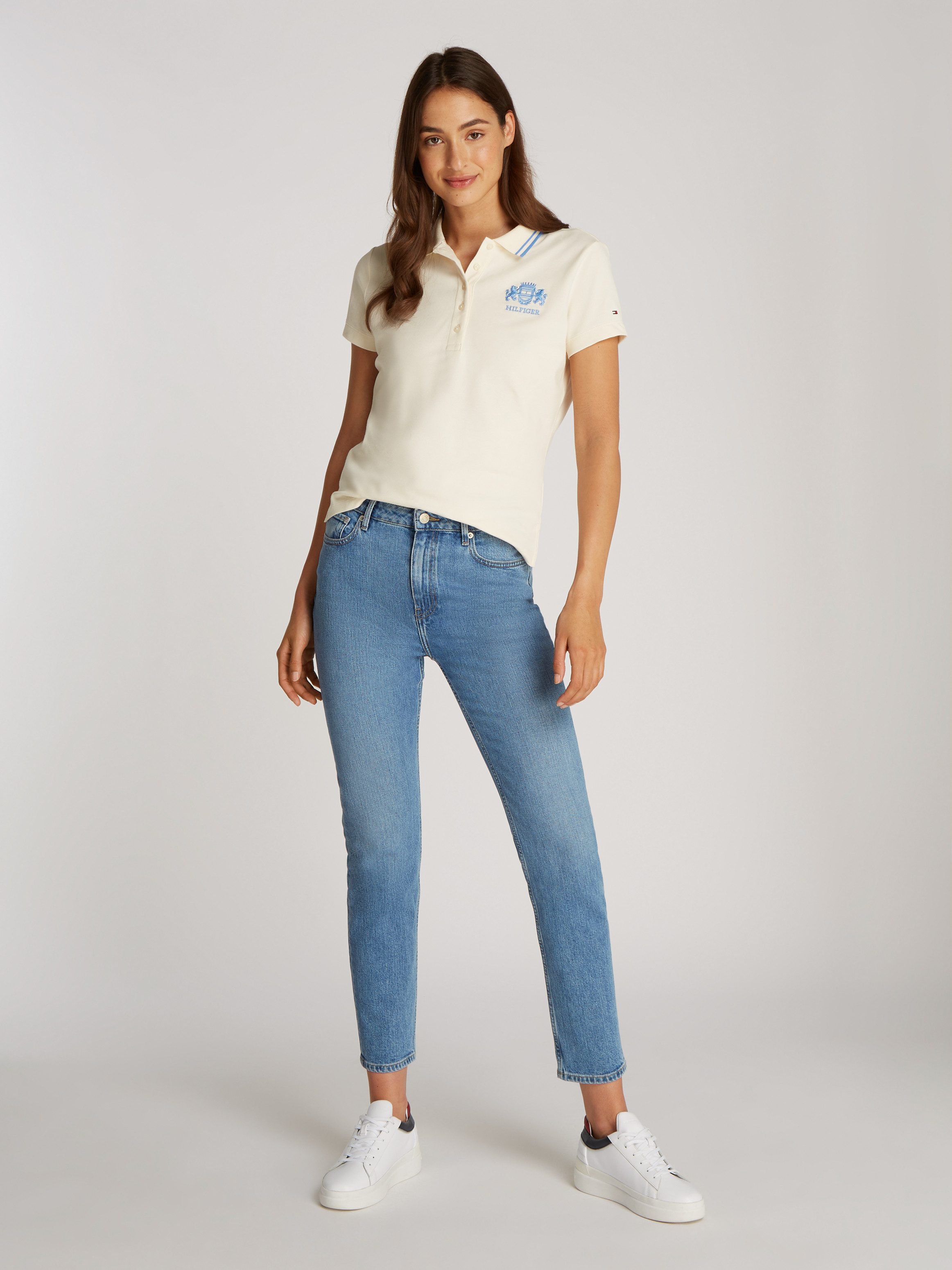 Tommy Hilfiger Slim fit jeans Slim Cigarette High Waist met logo-badge, in blauwe wassing