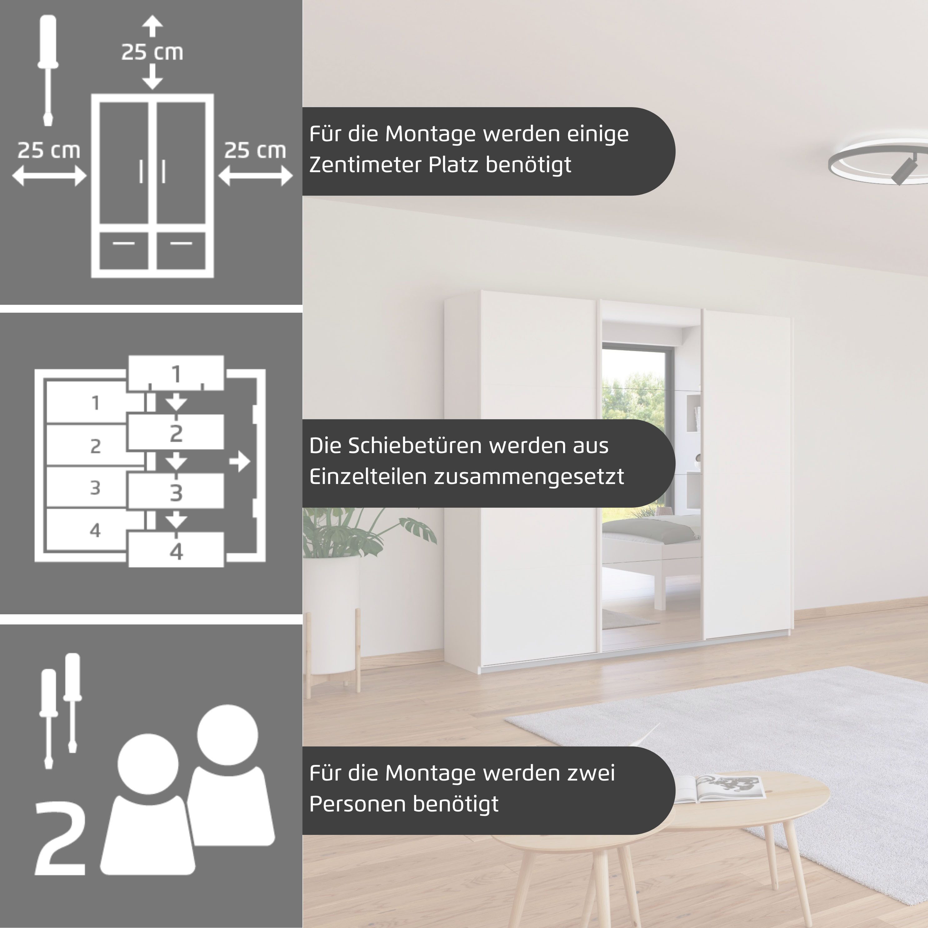 rauch Zweefdeurkast Oteli incl. passe-partout optioneel met verlichting