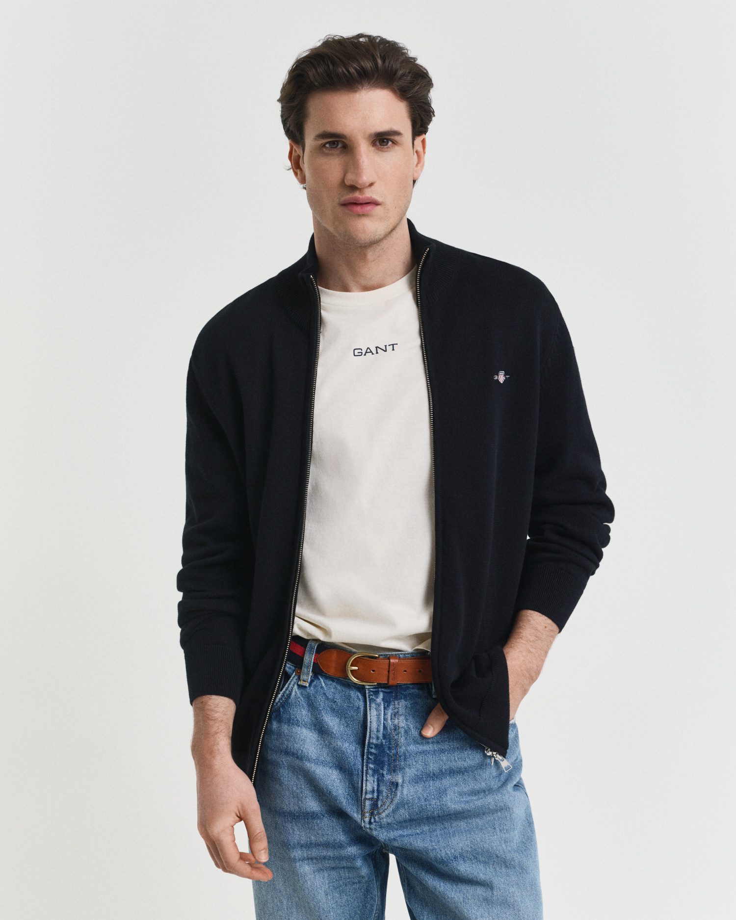Gant Cardigan CASUAL COTTON ZIP CARDIGAN Met ribbels aan opstaande kraag, mouwen en zoom
