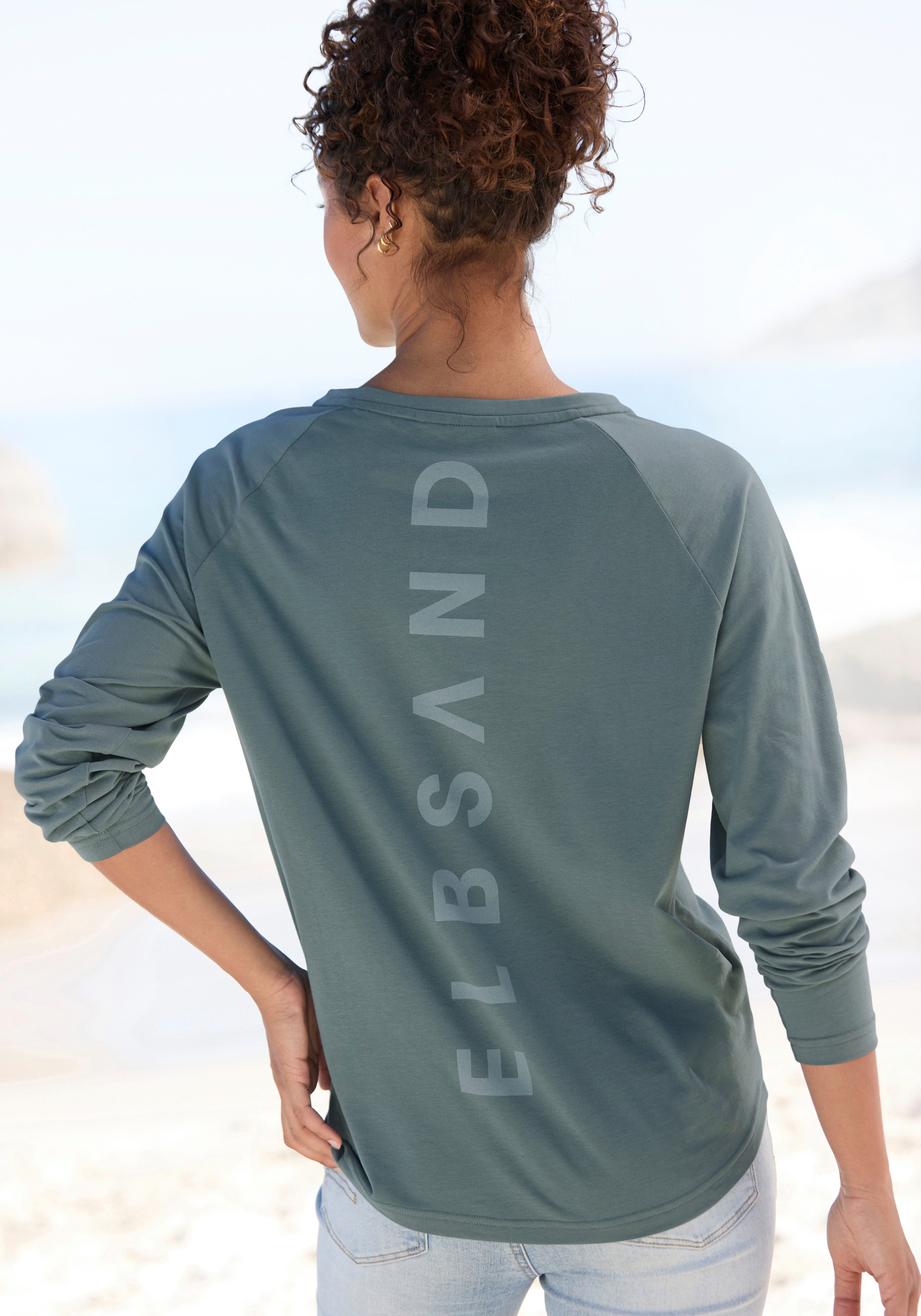 Elbsand Longsleeve TINNA met logoprint op de rug, shirt met lange mouwen van een katoenmix, sportief-casual dames shirts maat XXL (44) groen