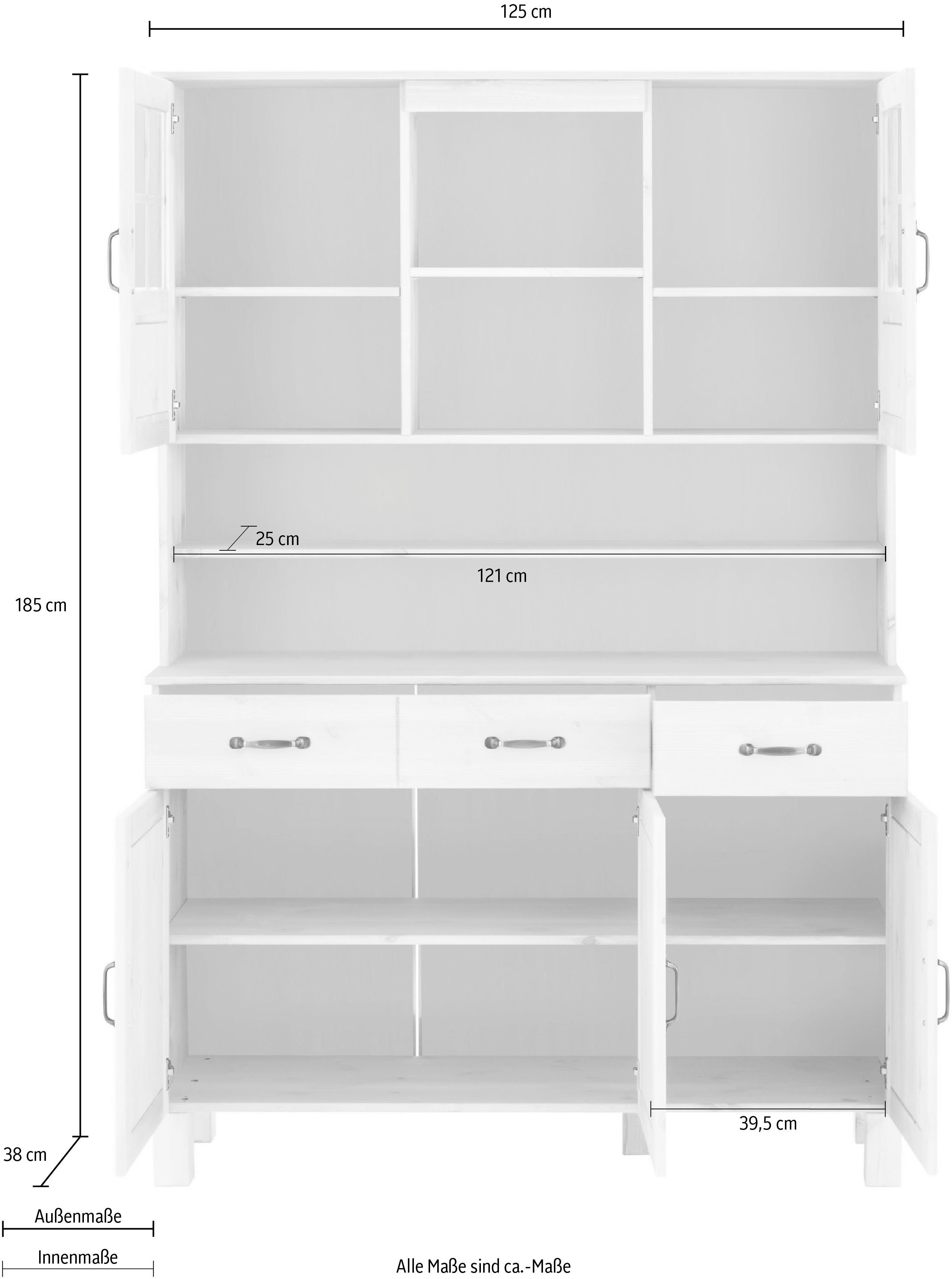 Home affaire Keukenbuffet Alby Breedte 125 cm, 2 glasdeuren, 2 laden
