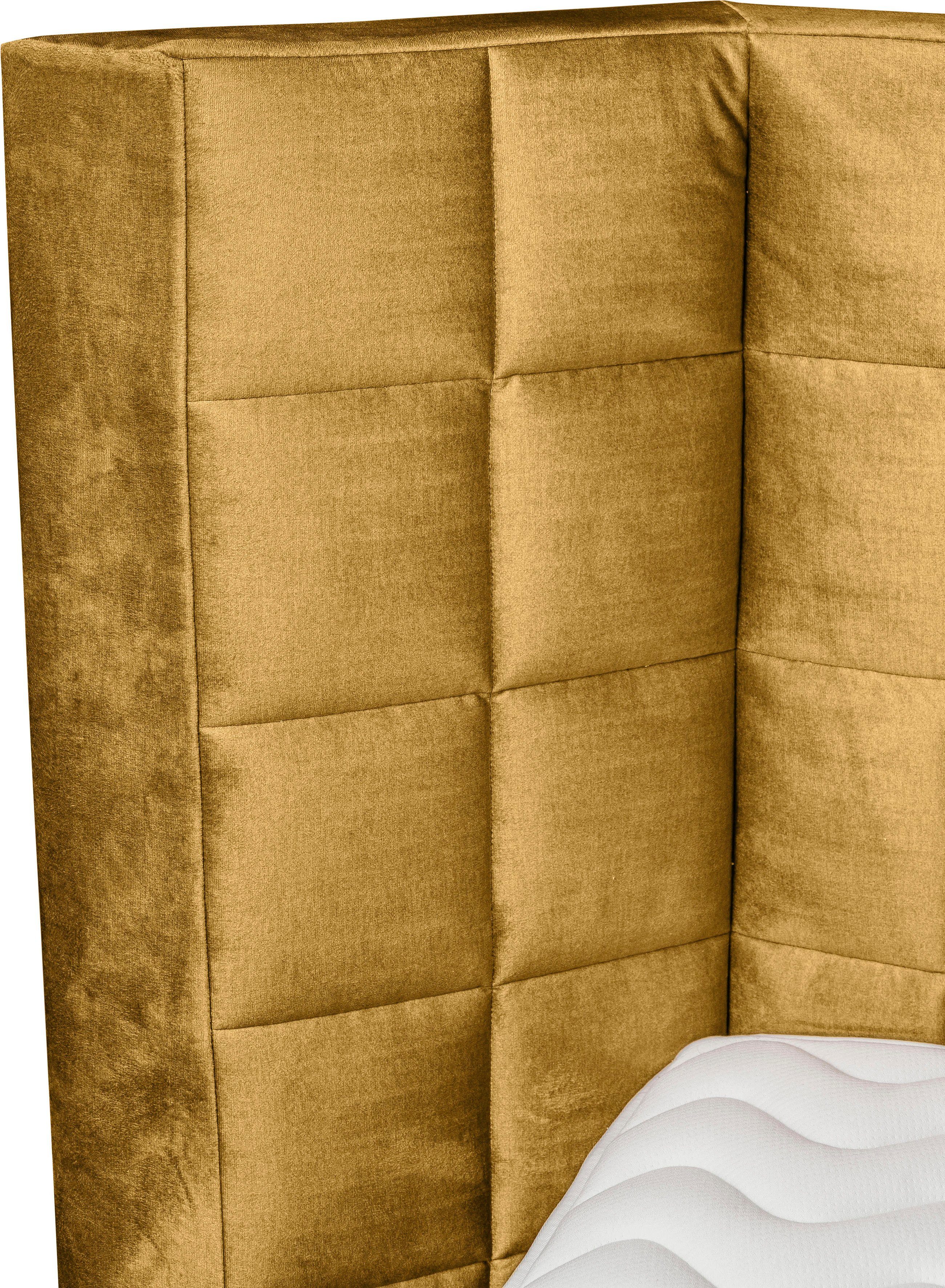 Places of Style Boxspring Piazza met stiksels en hoofdbord met vleugels opzij