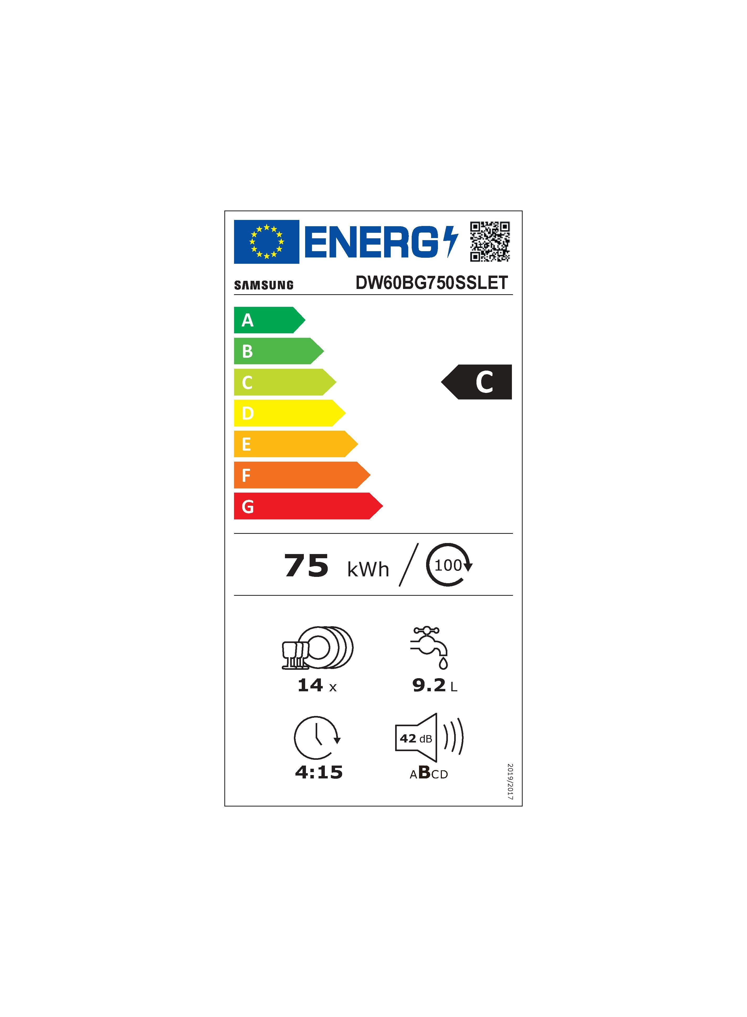 Samsung Semi-geïntegreerde vaatwasser DW60BG750SSLET, 81,5 cm x 59,5 cm