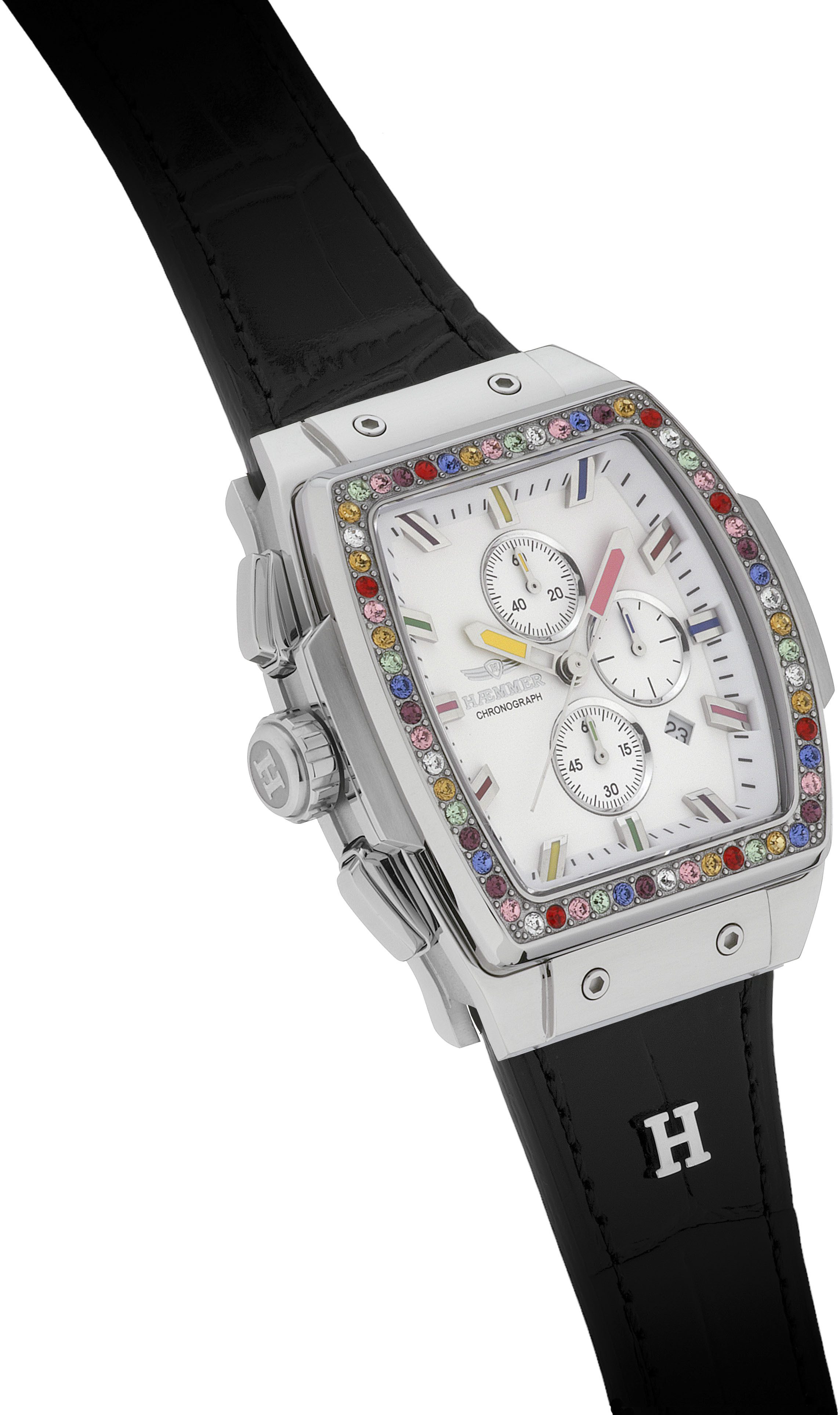 HAEMMER GERMANY Chronograaf TONNEAU Quartz horloge, polshorloge, dameshorloge, leren band, geschroefde kroon, datum