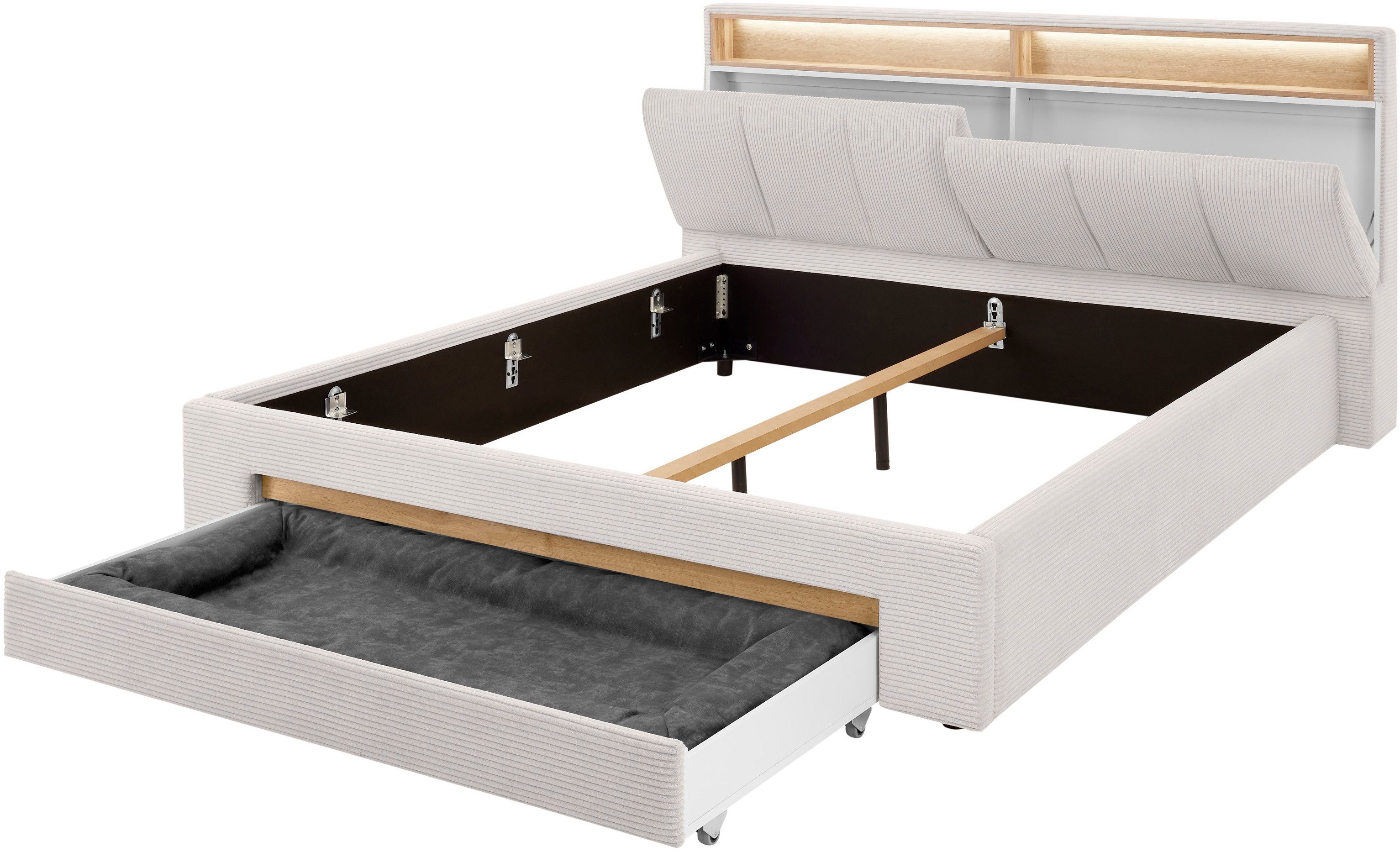 INOSIGN Gestoffeerd bed CiTY/GiRON,, gepolsterd opbergbed, met LED-verlichting Bedkisten met hondenbed of als opbergruimte, opklapbare hoofdeinden