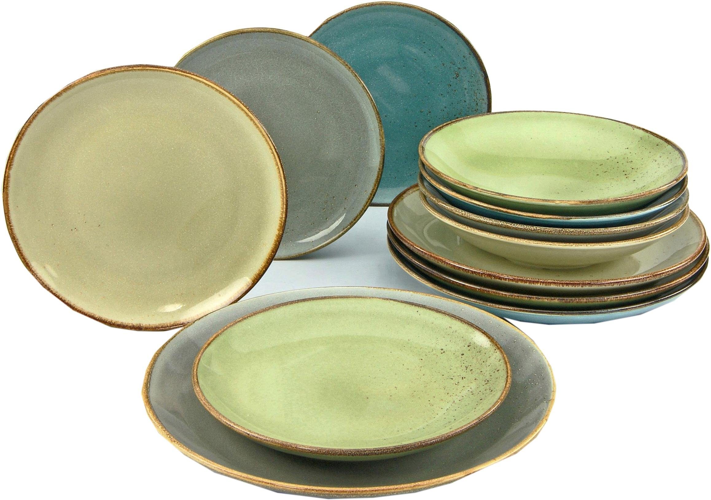 CreaTable Eetservies Servies-set NATURE COLLECTION Servies, 12 delen, voor 4 personen (set, 12-delig) serviezen multicolor