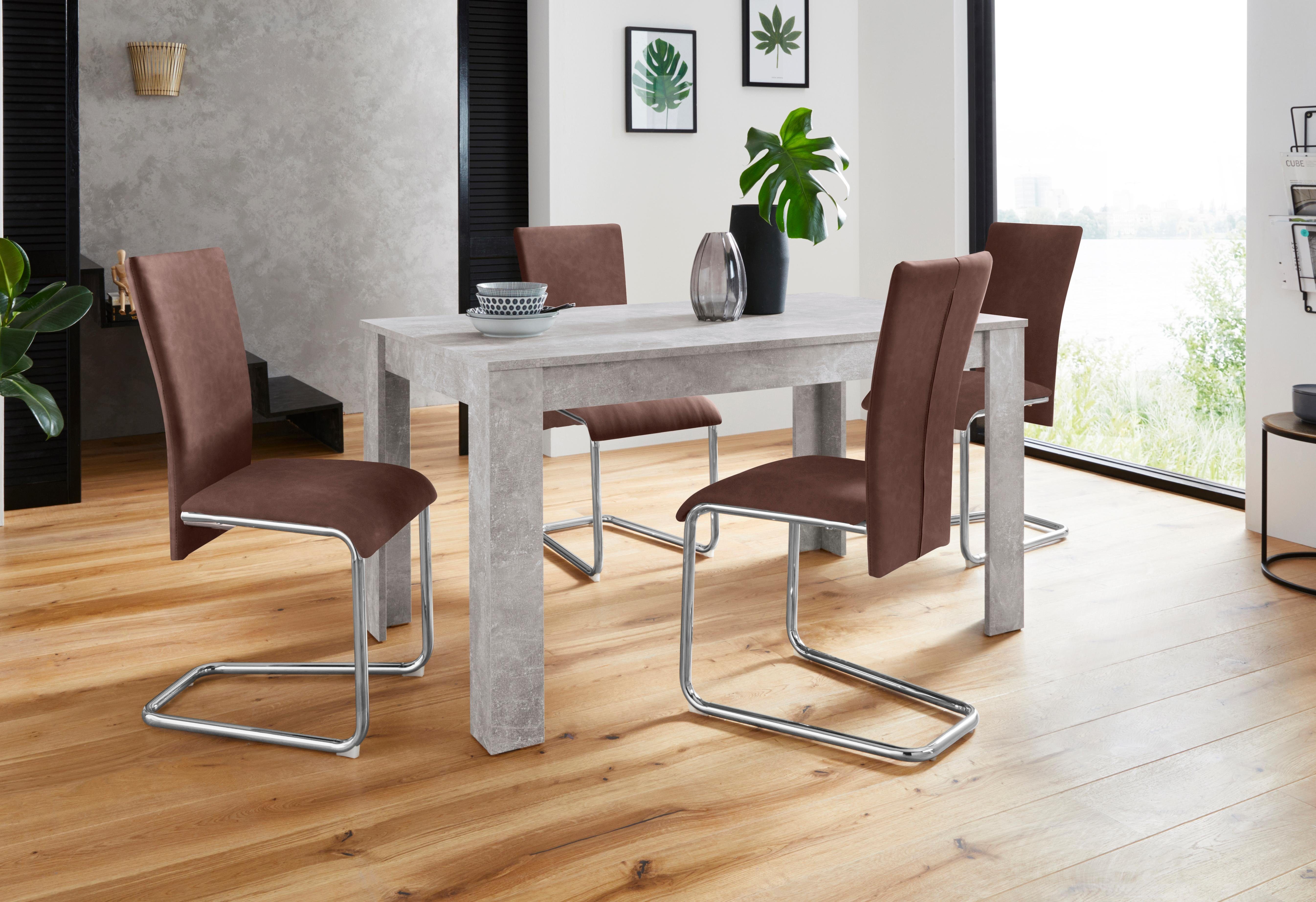 Homexperts Eethoek Nick3-Mulan met 4 stoelen, tafel in beton-look, breedte 140 cm (set, 5-delig - 5-delig)