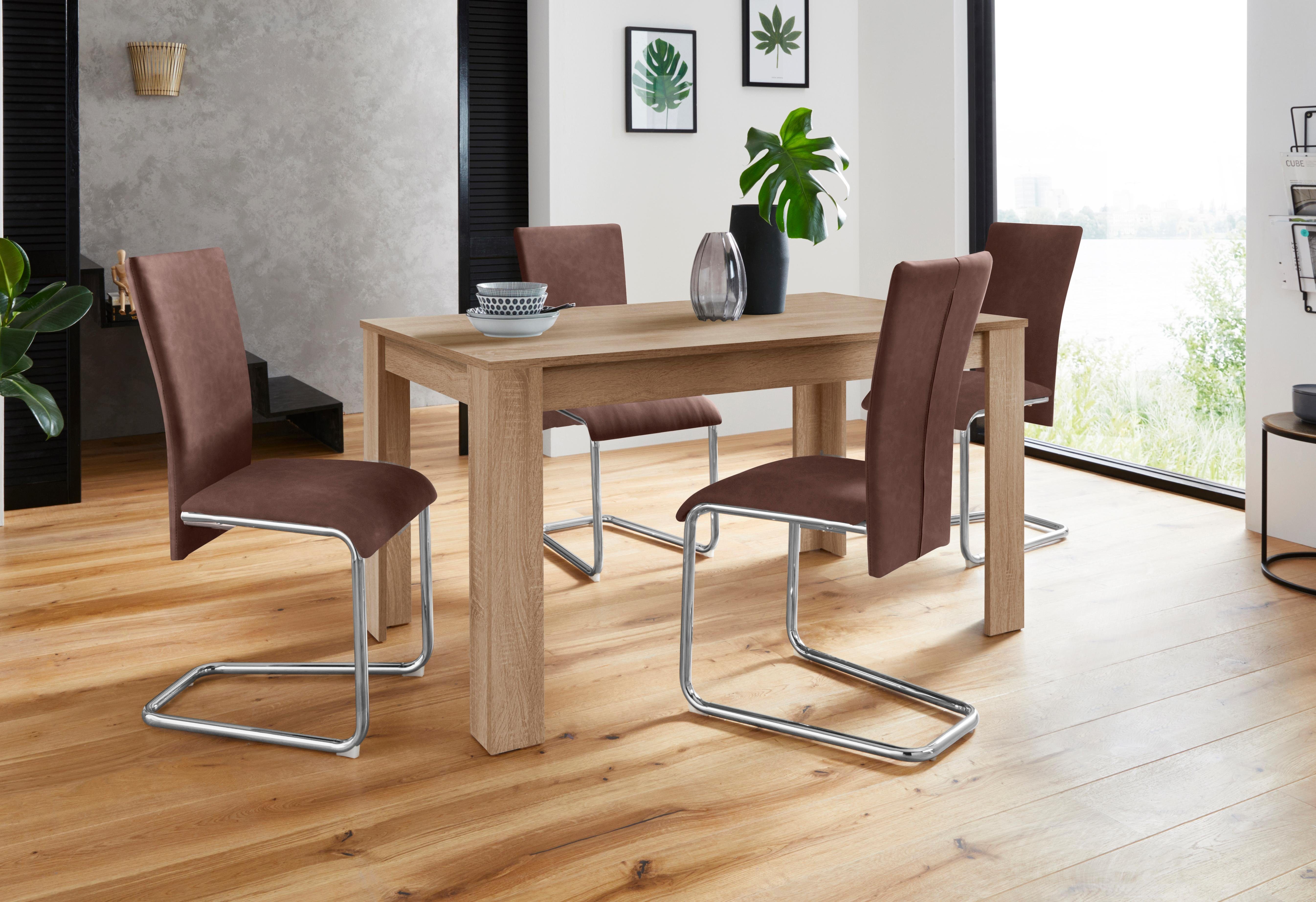 Homexperts Eethoek Nick3-Mulan met 4 stoelen, tafel in ongeschaafd-eikenkleur, breedte 140 cm (set, 5-delig)