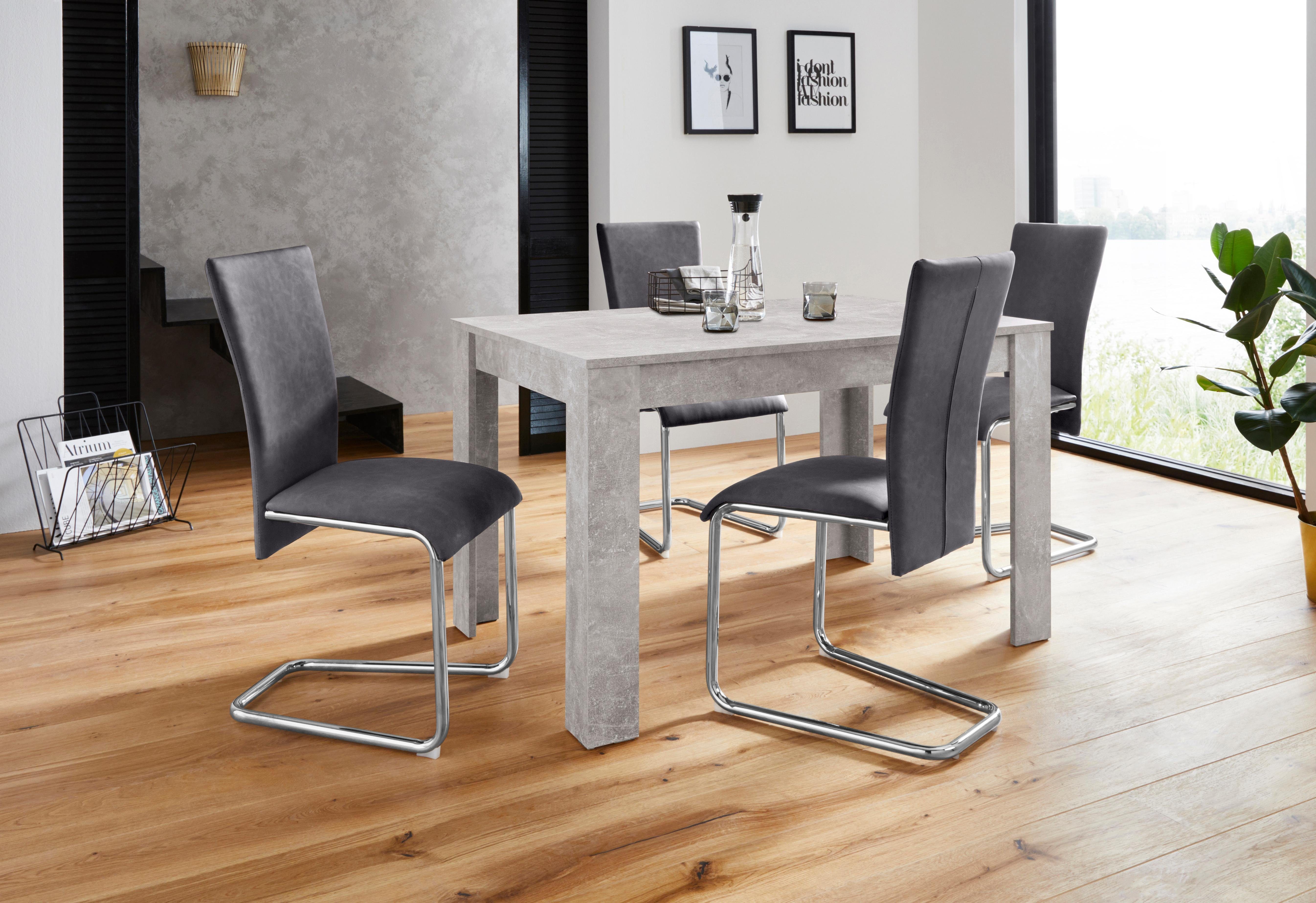 Homexperts Eethoek Nick2-Mulan met 4 stoelen, tafel in beton-look, breedte 120 cm (set, 5-delig)