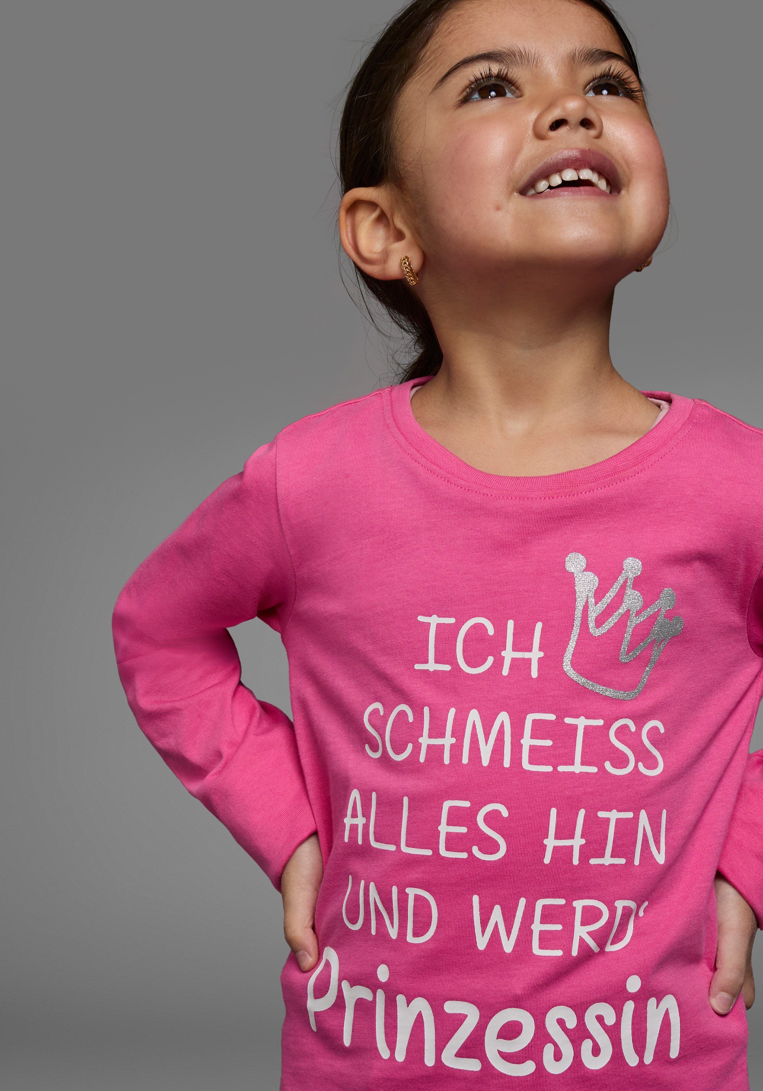 KIDSWORLD Shirt met lange mouwen Ich schmeiss alles hin und werd´ Prinzessin lange mouwen, basic pasvorm, met glinsterende print