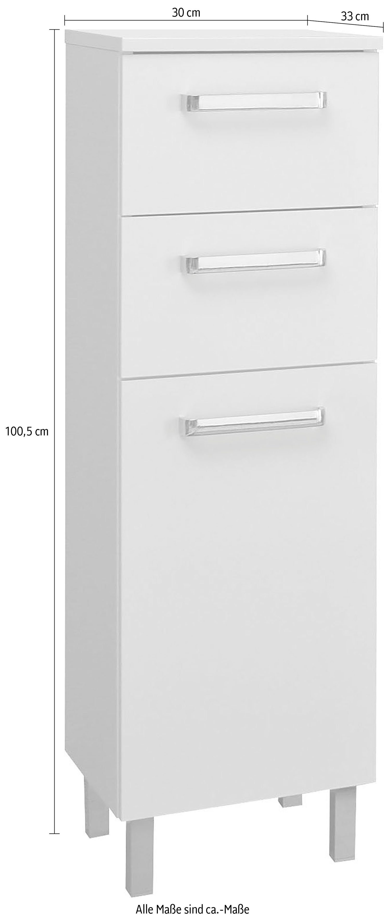 Saphir Onderkast Quickset badkamerkast met 1 deur, 2 lades, 30 cm breed Badkamer-onderkast inclusief deurdemper, grepen in glanzend chroom