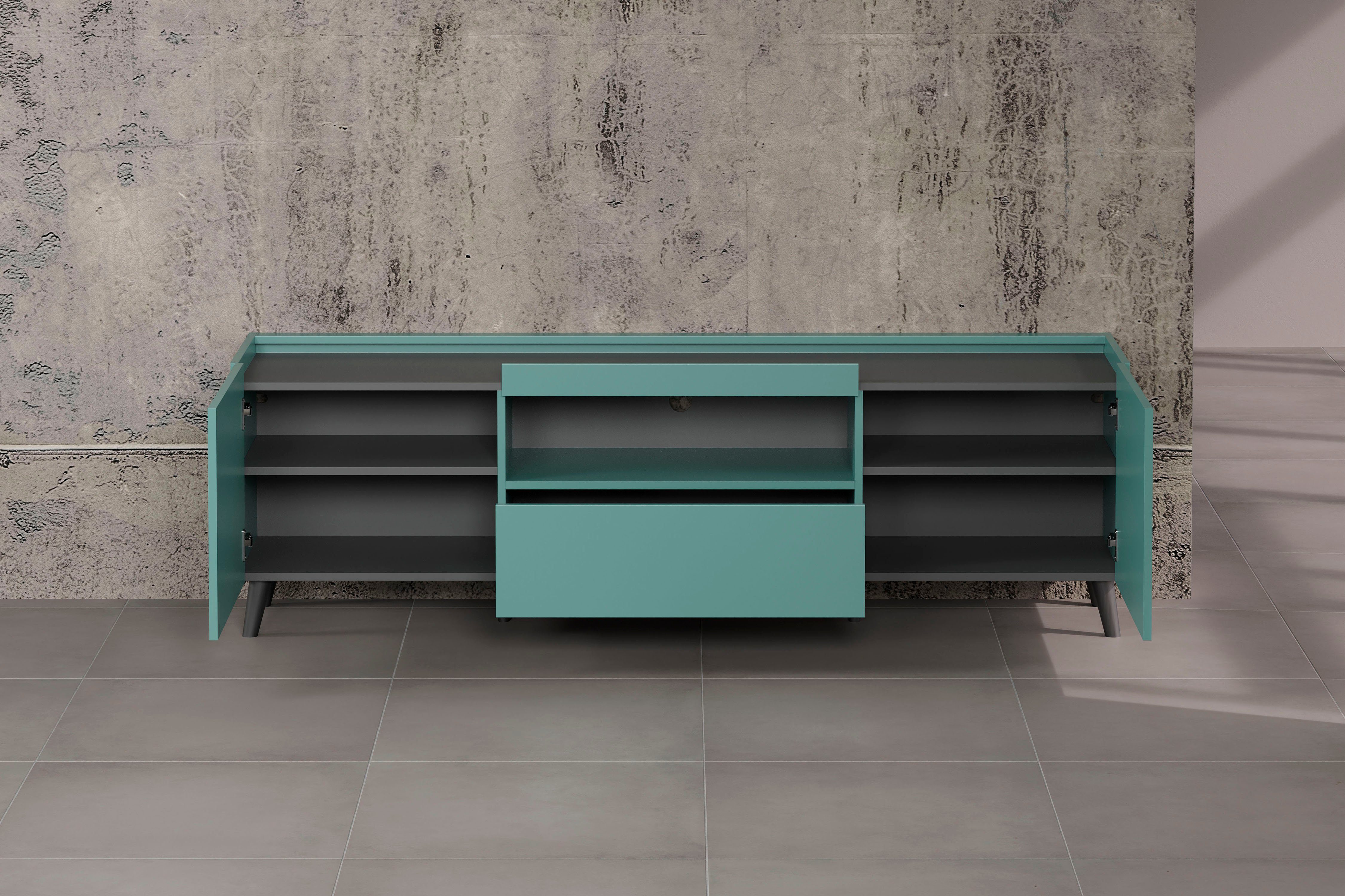 andas Tv-meubel Mikkeline mat, bxh: ca. 181 x 60 cm, tv-kast, blauw, turquoise (1 stuk)