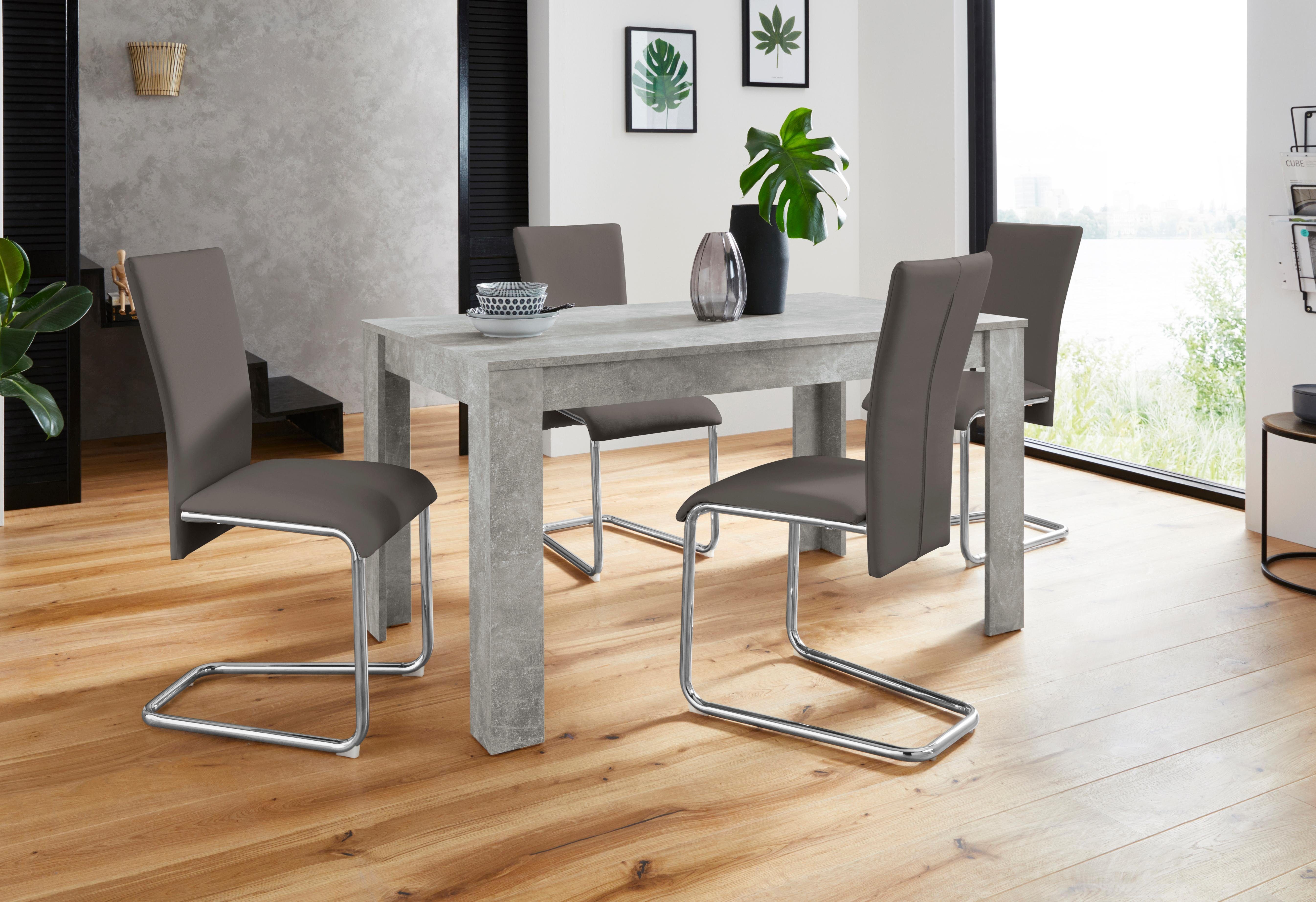 Homexperts Eethoek Nick3-Mulan met 4 stoelen, tafel in beton-look, breedte 140 cm (set, 5-delig - 5-delig)