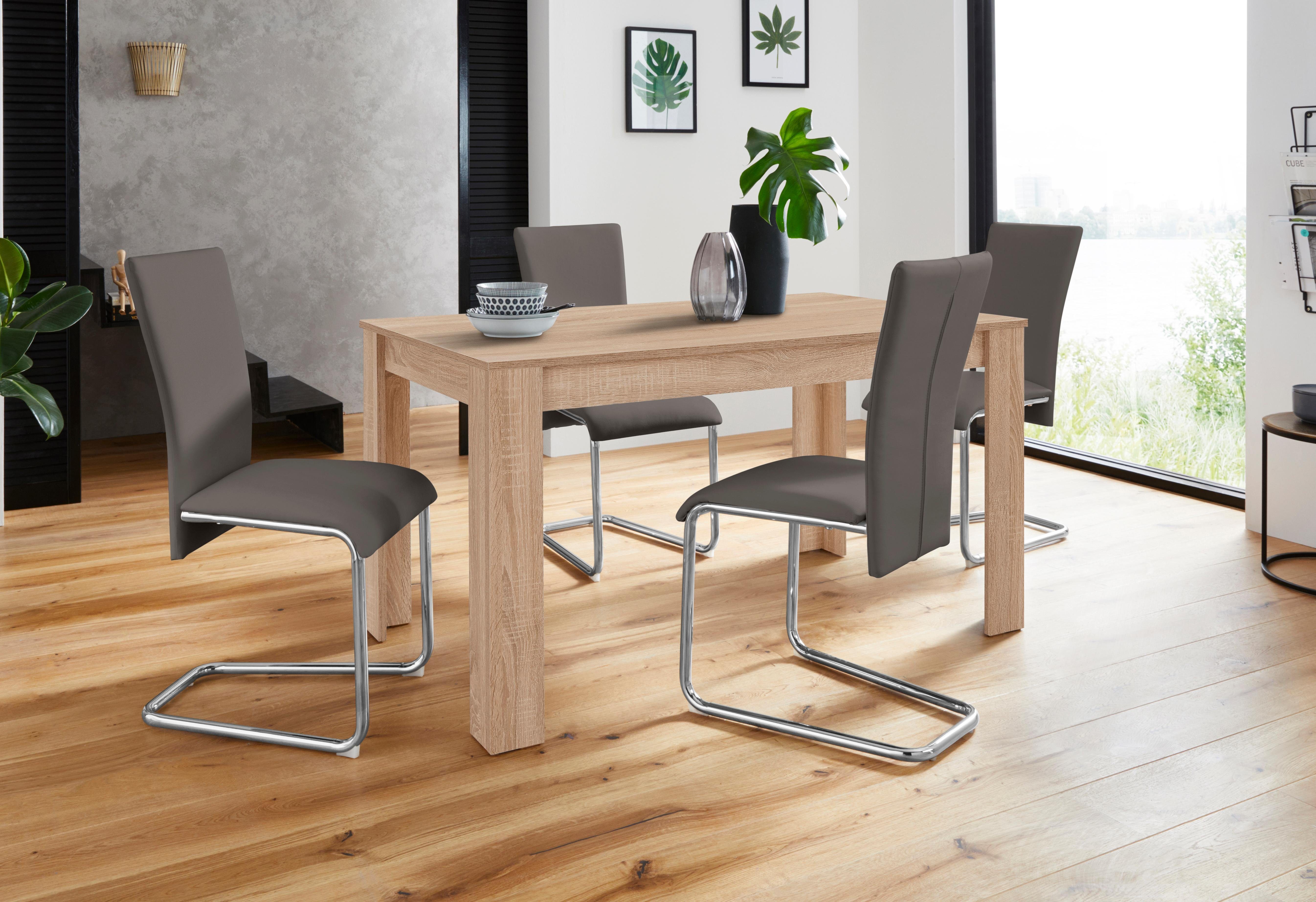 Homexperts Eethoek Nick3-Mulan met 4 stoelen, tafel in ongeschaafd-eikenkleur, breedte 140 cm (set, 5-delig)