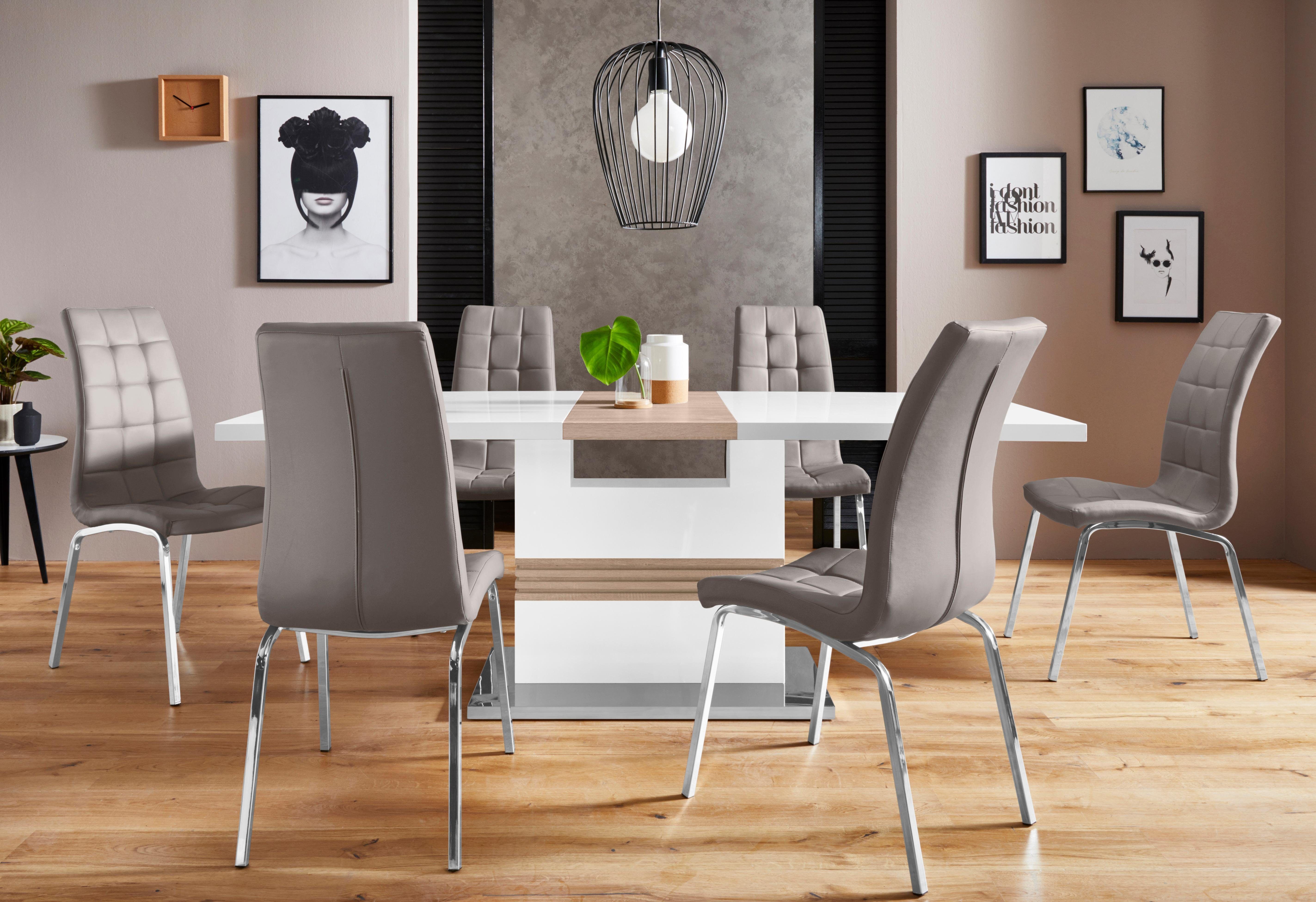 INOSIGN Eethoek Perez/paars met 4 stoelen, tafel uittrekbaar, breedte 160-200 cm (set, 5-delig) eethoeken wit