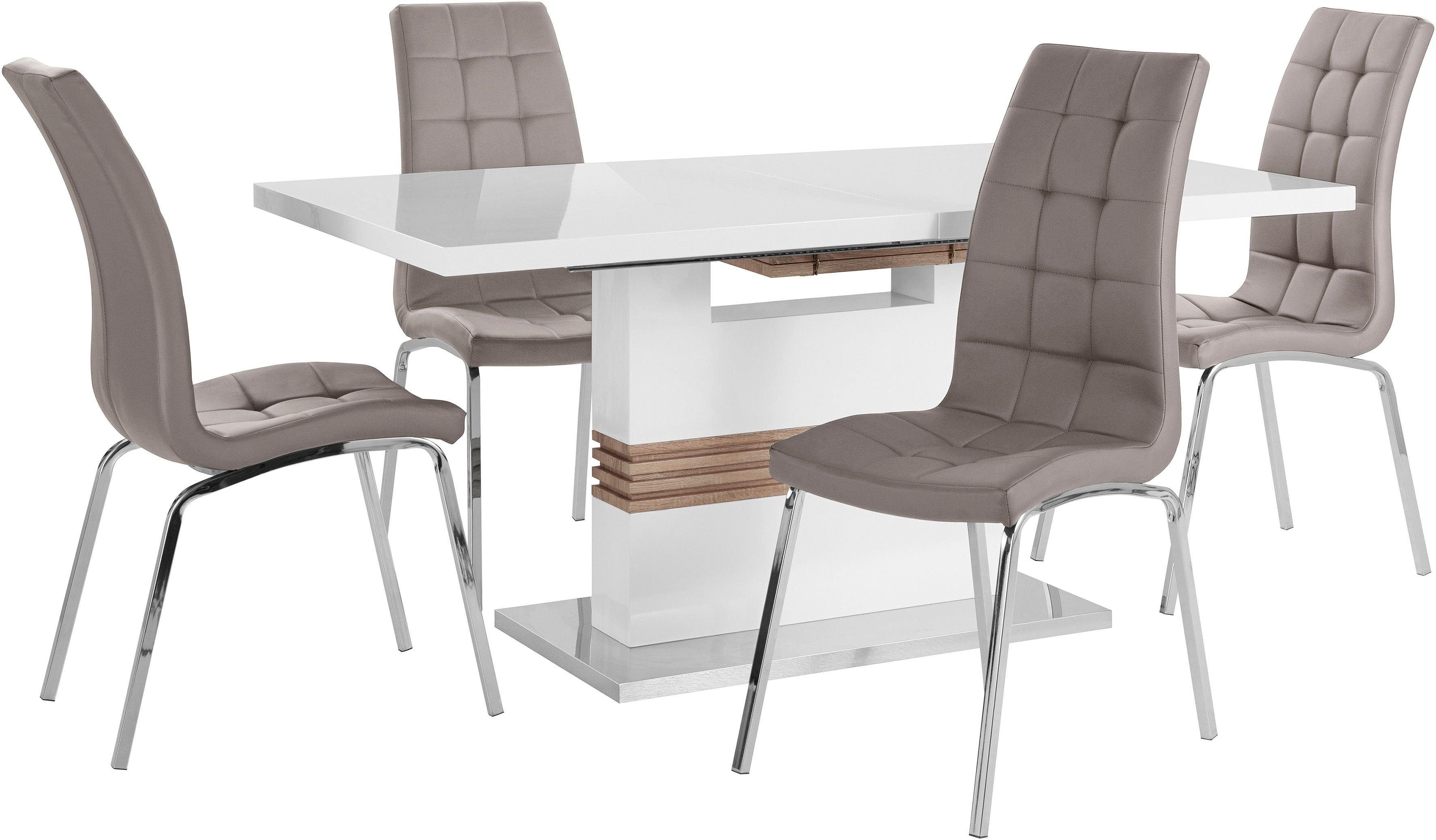 INOSIGN Eethoek Perez/paars met 4 stoelen, tafel uittrekbaar, breedte 160-200 cm (set, 5-delig)
