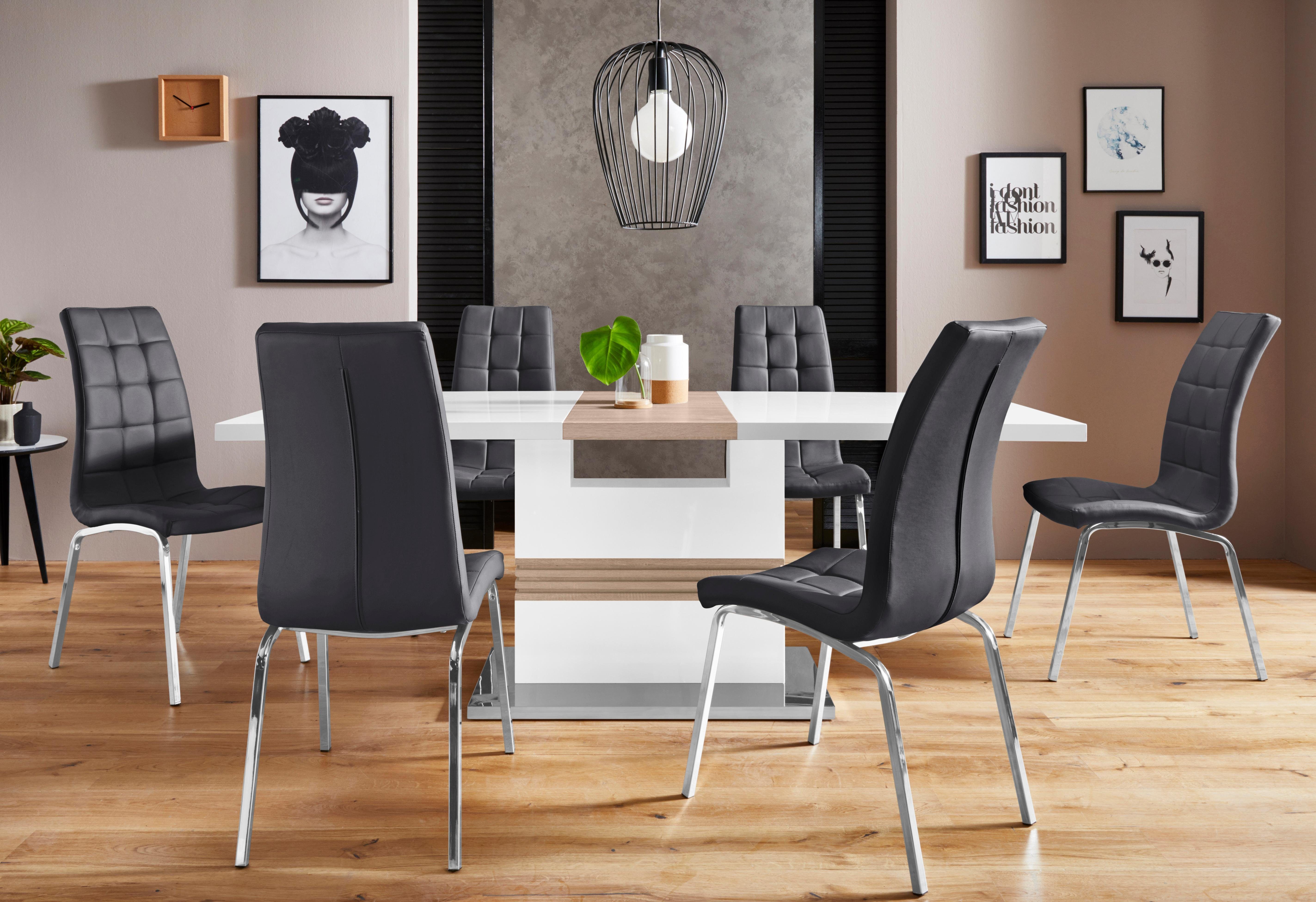 INOSIGN Eethoek Perez/paars met 4 stoelen, tafel uittrekbaar, breedte 160-200 cm (set, 5-delig)