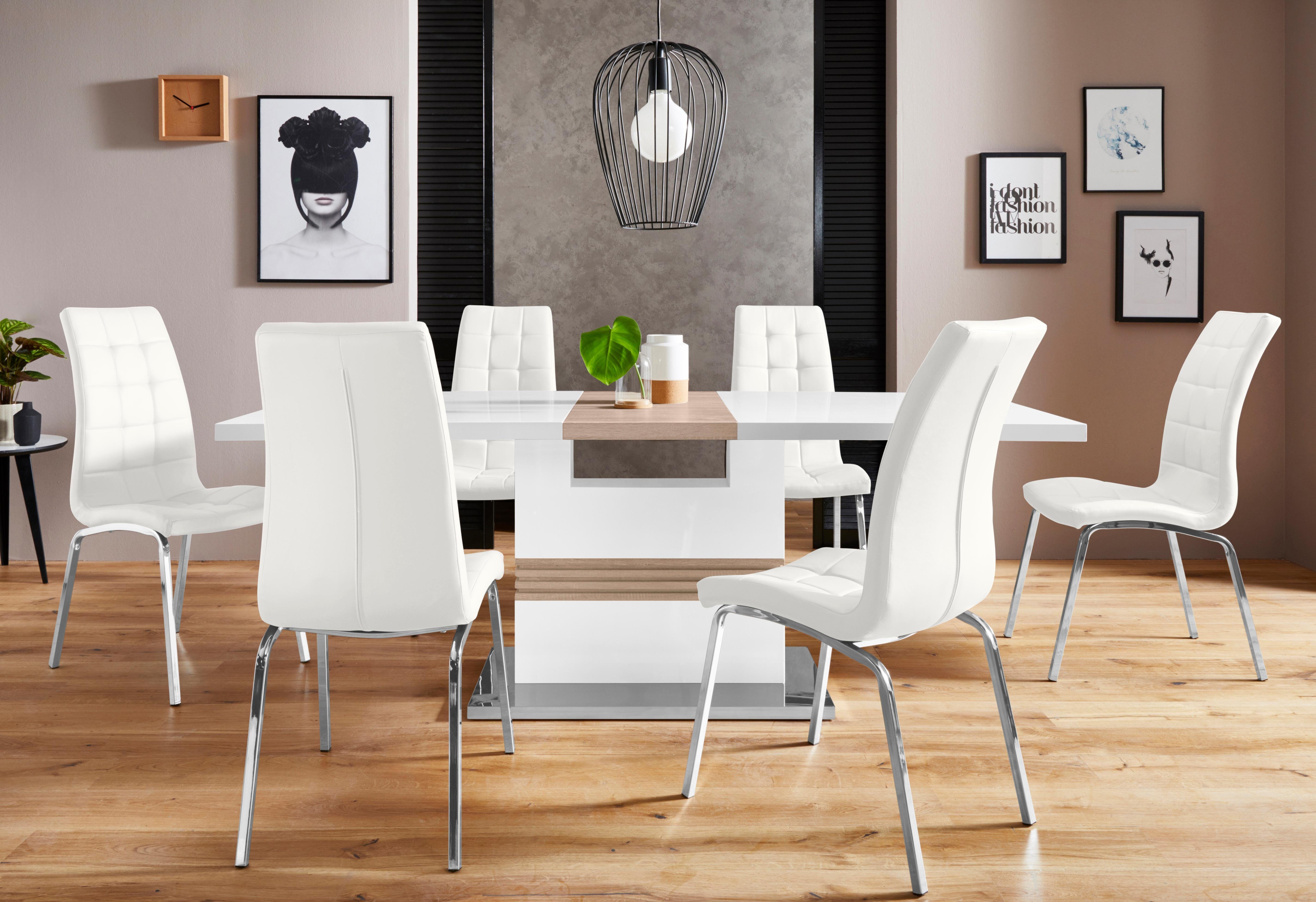 INOSIGN Eethoek Perez/paars met 4 stoelen, tafel uittrekbaar, breedte 160-200 cm (set, 5-delig) eethoeken wit
