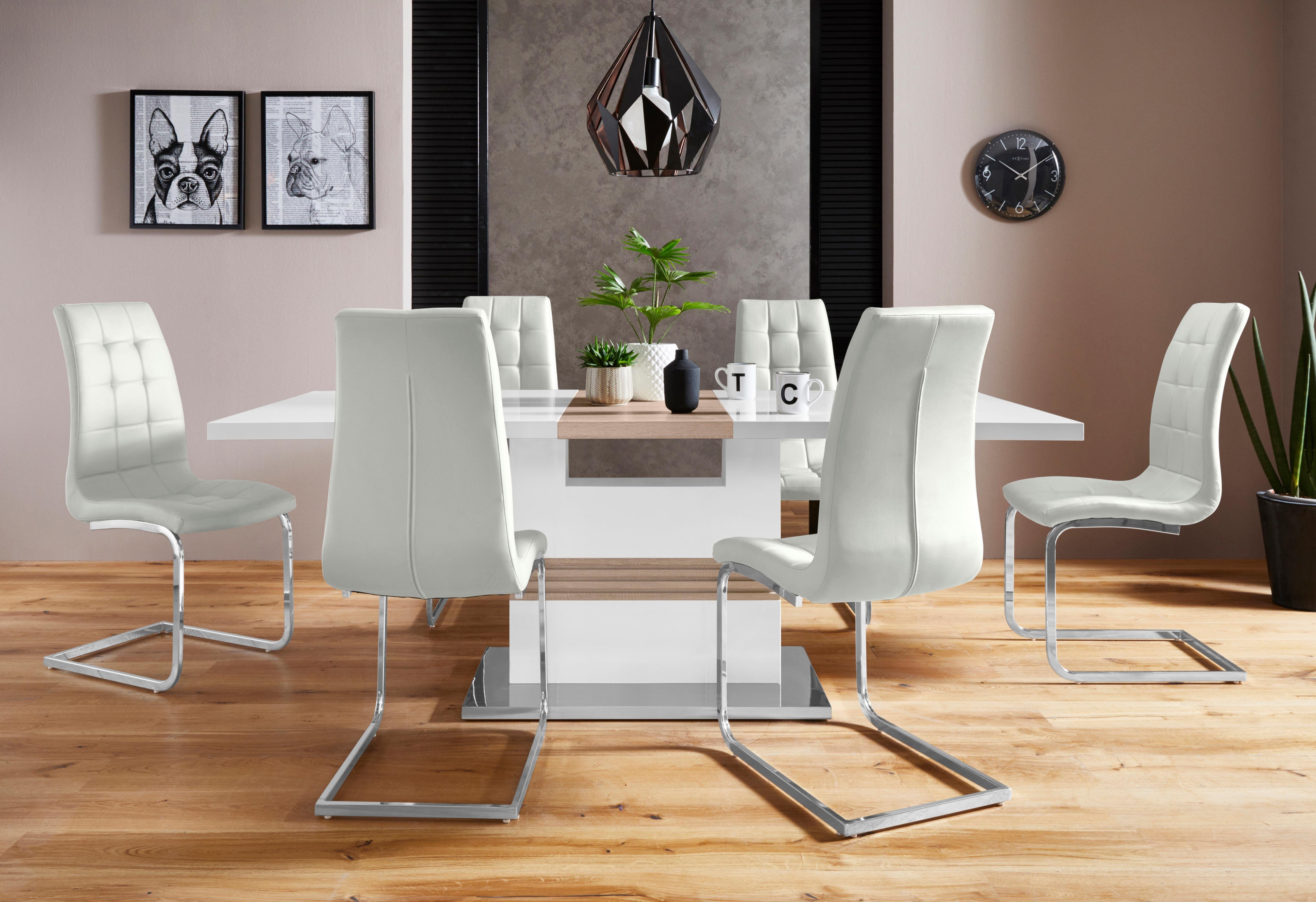 INOSIGN Eethoek Perez/Lola met 4 stoelen, tafel uittrekbaar, breedte 160-200 cm (set, 5-delig) eethoeken wit