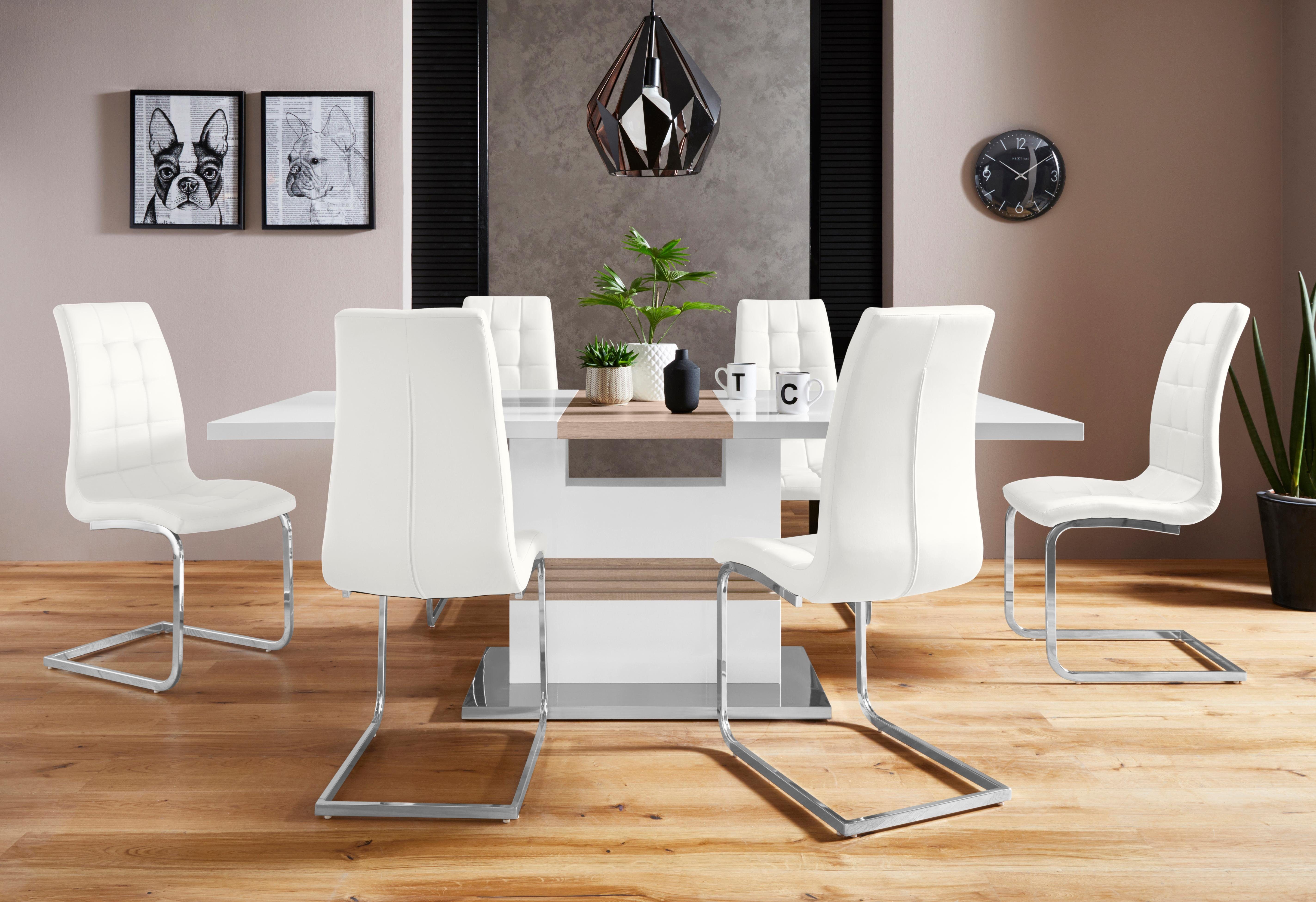 INOSIGN Eethoek Perez/Lola met 4 stoelen, tafel uittrekbaar, breedte 160-200 cm (set, 5-delig) eethoeken wit