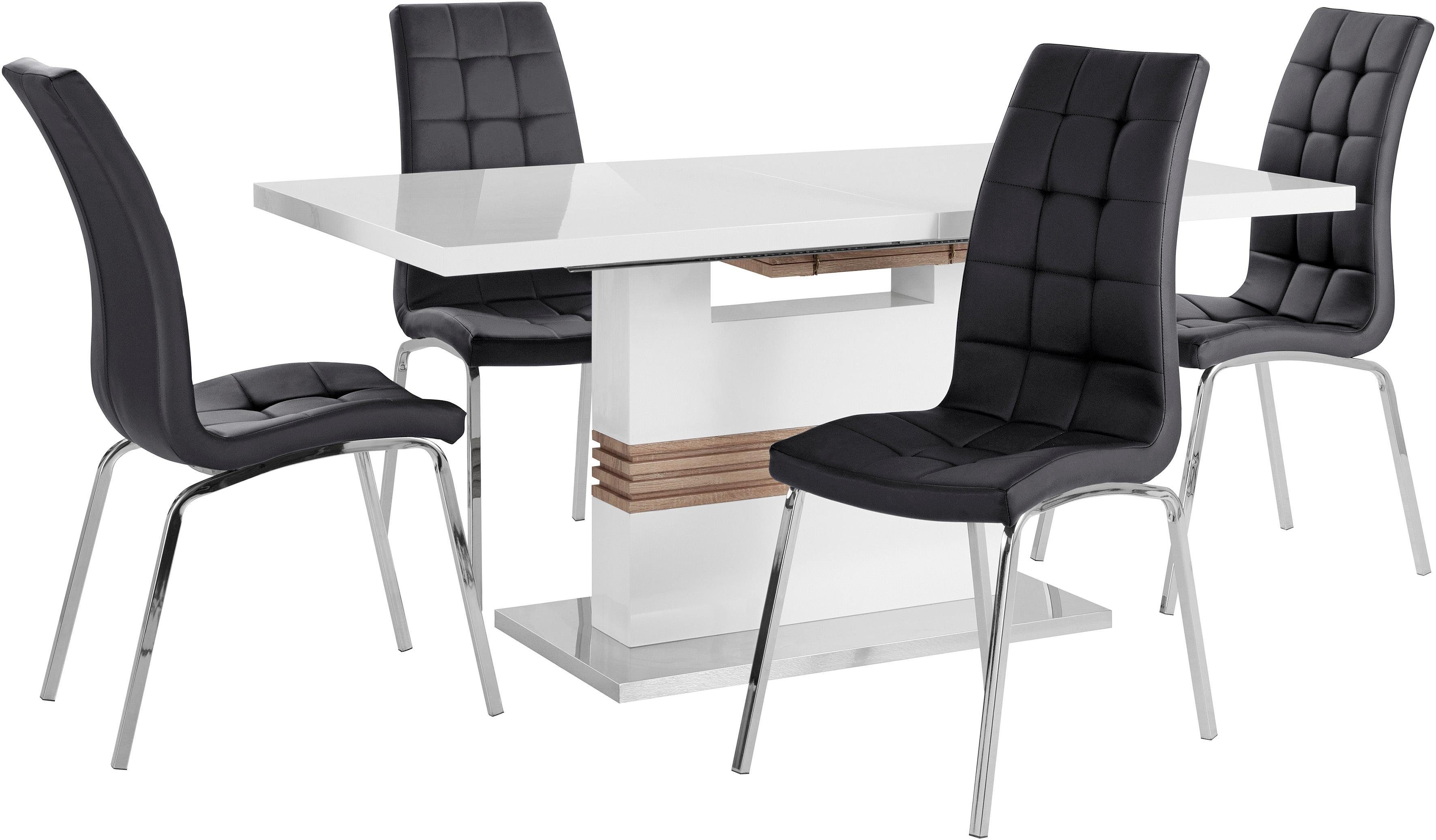INOSIGN Eethoek Perez/paars met 4 stoelen, tafel uittrekbaar, breedte 160-200 cm (set, 5-delig)