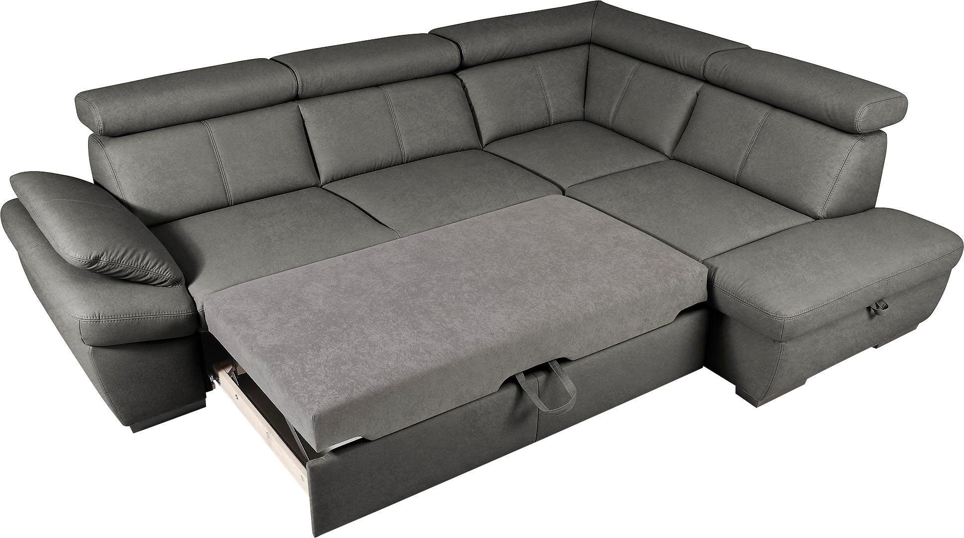 exxpo - sofa fashion Hoekbank Salerno, klassieke moderne functionele bank, hoog zitcomfort, L-vorm inclusief verstelbare hoofdsteun en armleuning, naar keuze met slaapfunctie