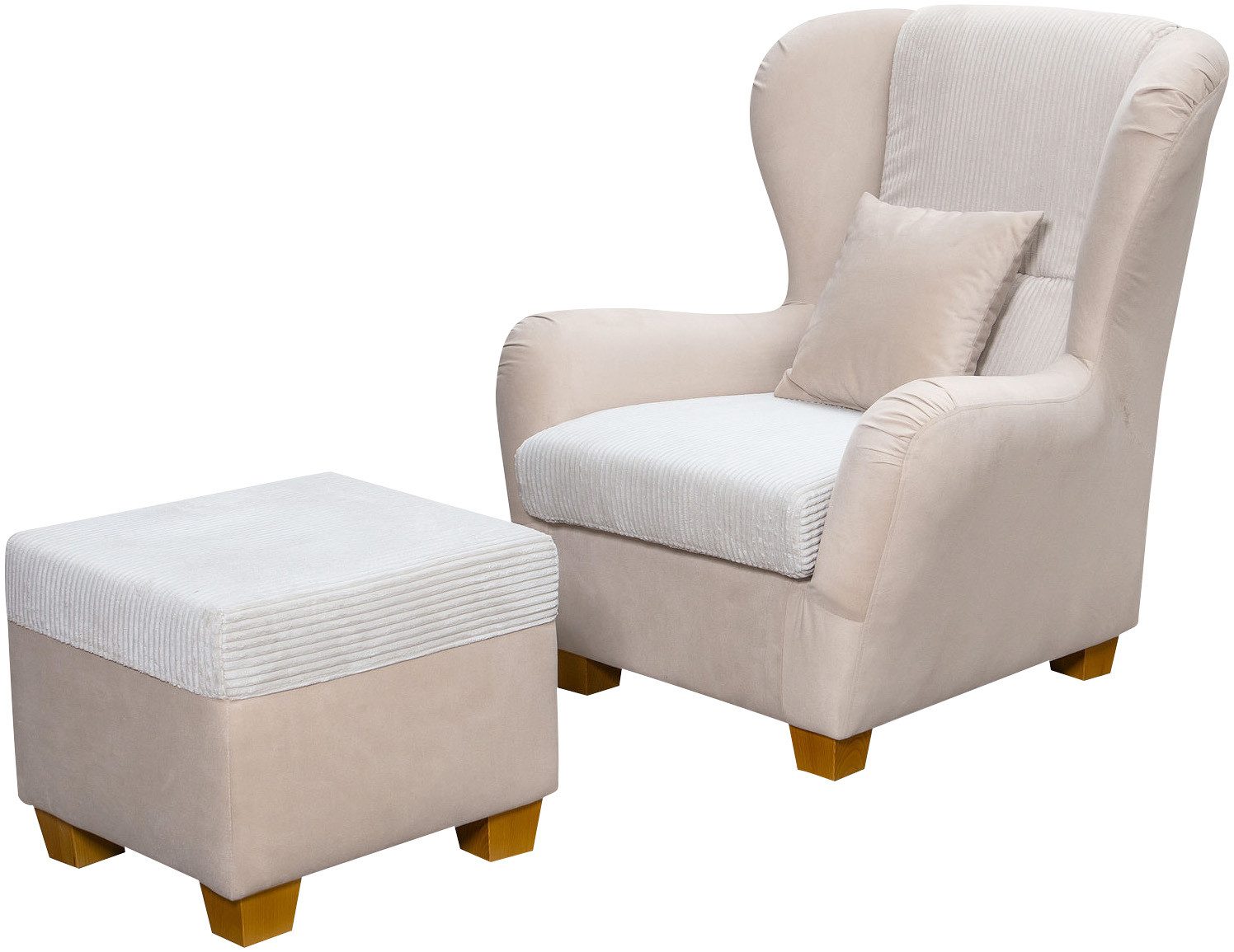 Home affaire Oorfauteuil Oliver Oorstoel, met poef, sierkussens, klassieke vorm (2 stuks)