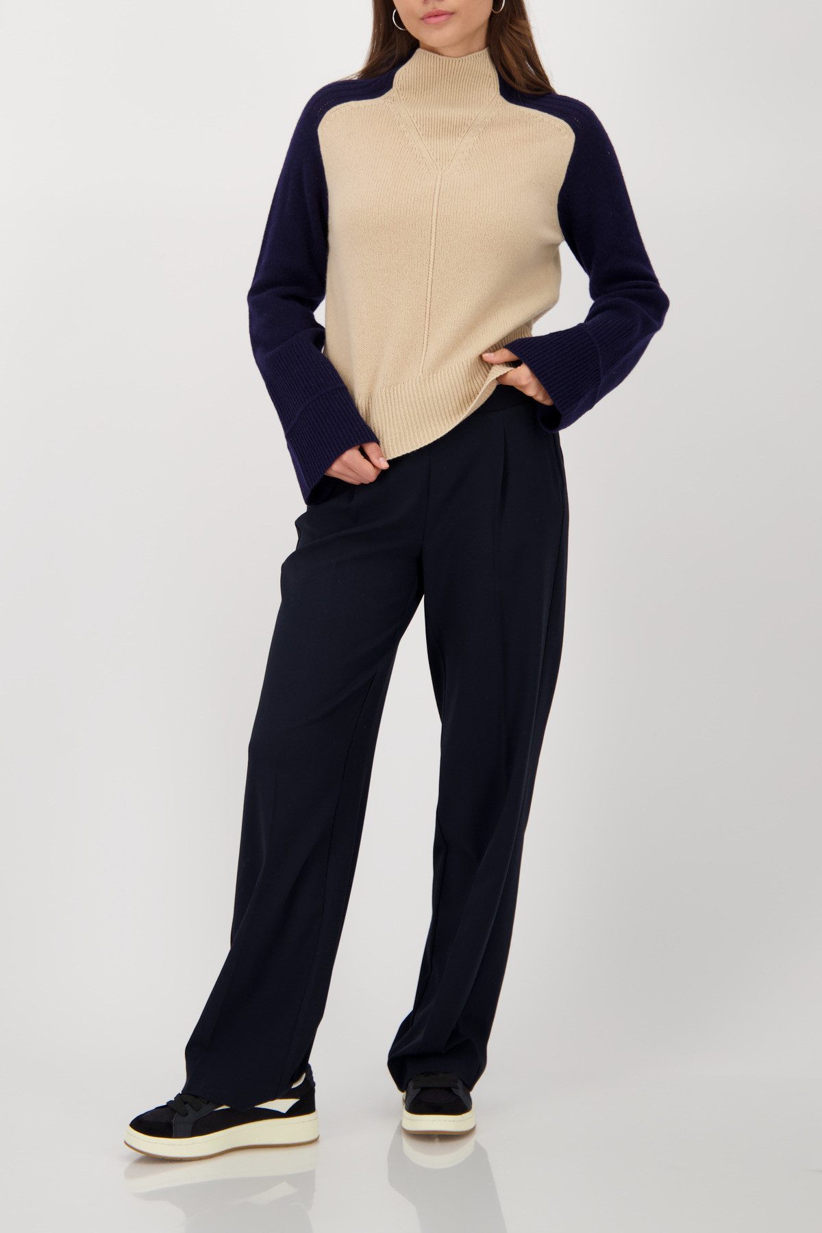 Monari Gebreide Trui colorblock Regular fit met ronde hals met opstaande kraag