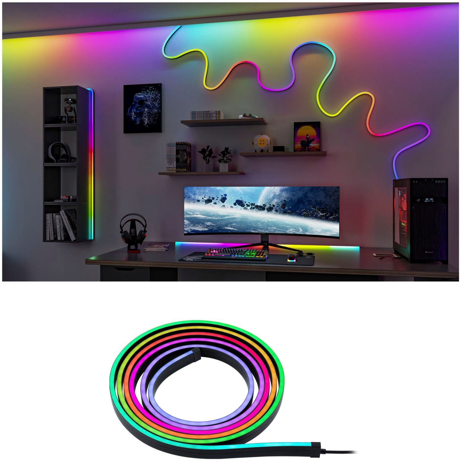Paulmann Led-lichtslang Entertain LED slang zwart neon RGB+ Kleurwisselaar & kleurregeling & dimmer (1 stuk)