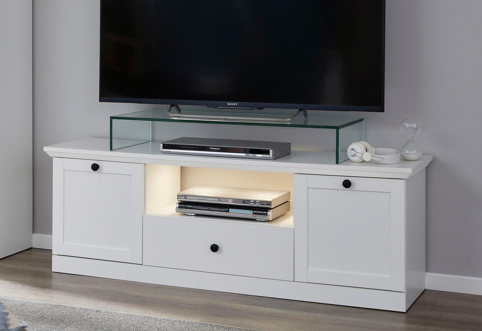 home affaire tv-meubel baxter tijdloze landelijke stijl, volledig uittrekbaar, verlichting optioneel wit