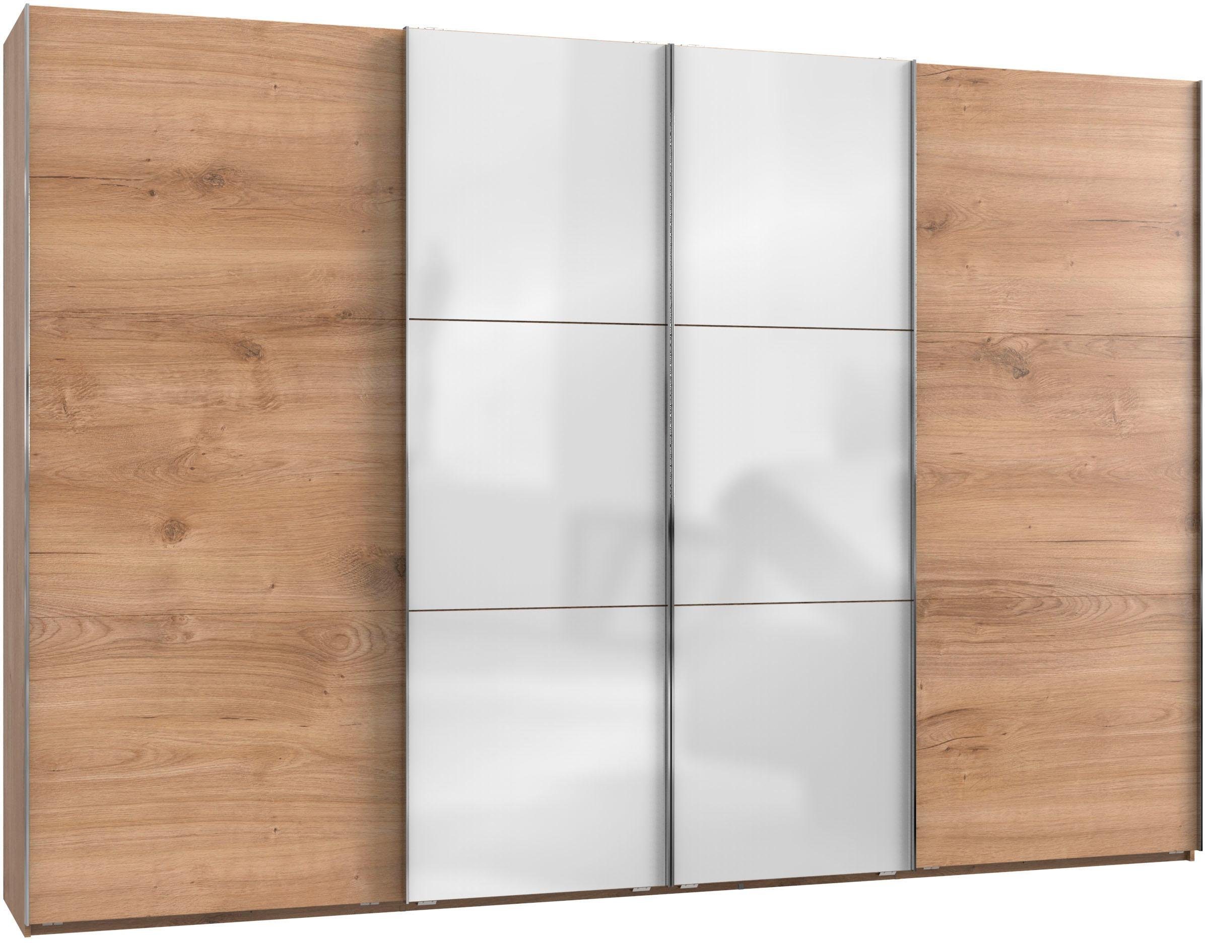 Wimex Zweefdeurkast Level by fresh to go met glazen deuren en synchroon openen zweefdeurkasten maat 350 cm x 216 cm bruin