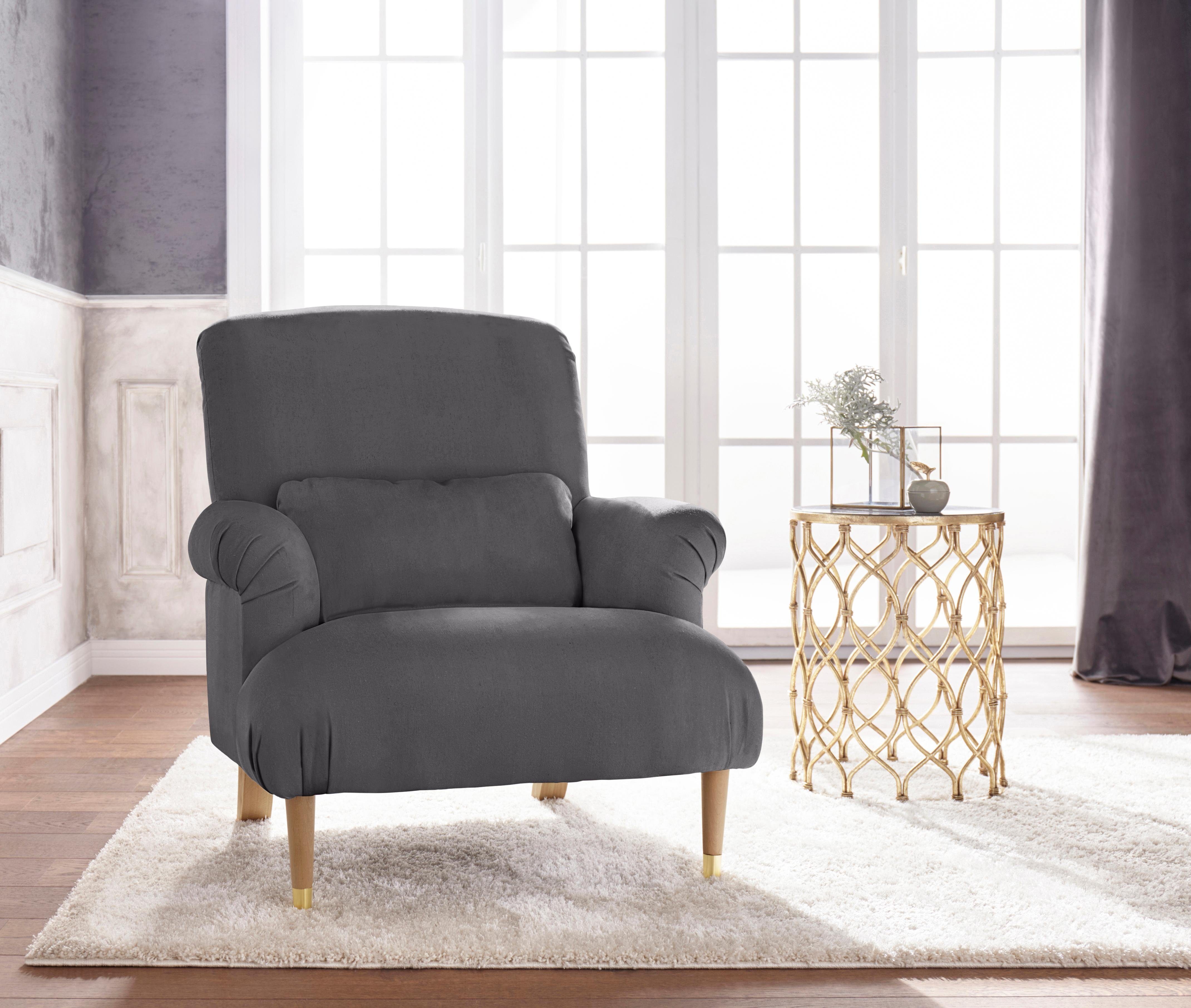 Guido Maria Kretschmer Home&Living XXL-fauteuil Cholet stoel met sierkussen en poten van eiken, overtrekstof: katoenmix, big (set)