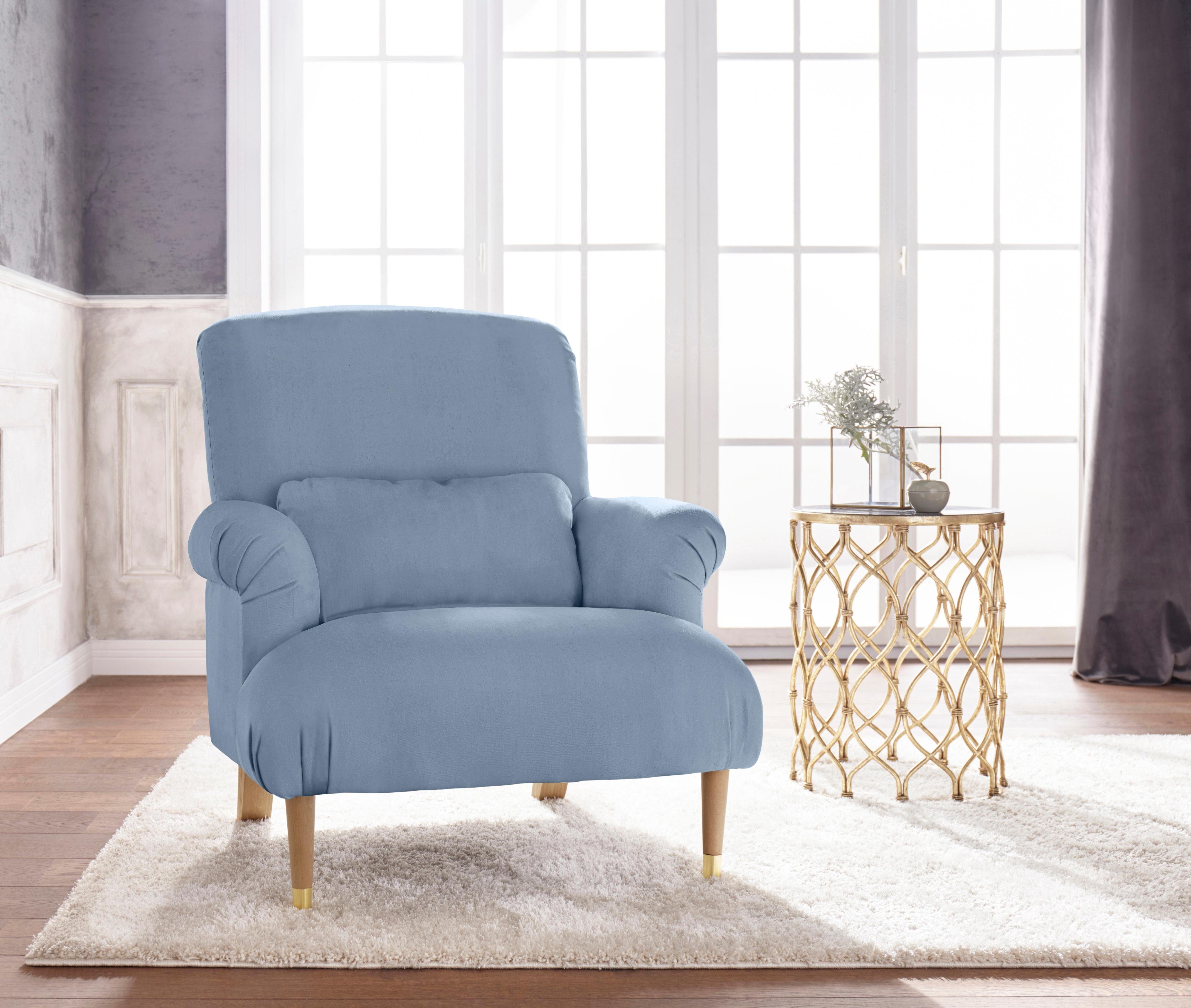 Guido Maria Kretschmer Home&Living XXL-fauteuil Cholet stoel met sierkussen en poten van eiken, overtrekstof: katoenmix, big (set)