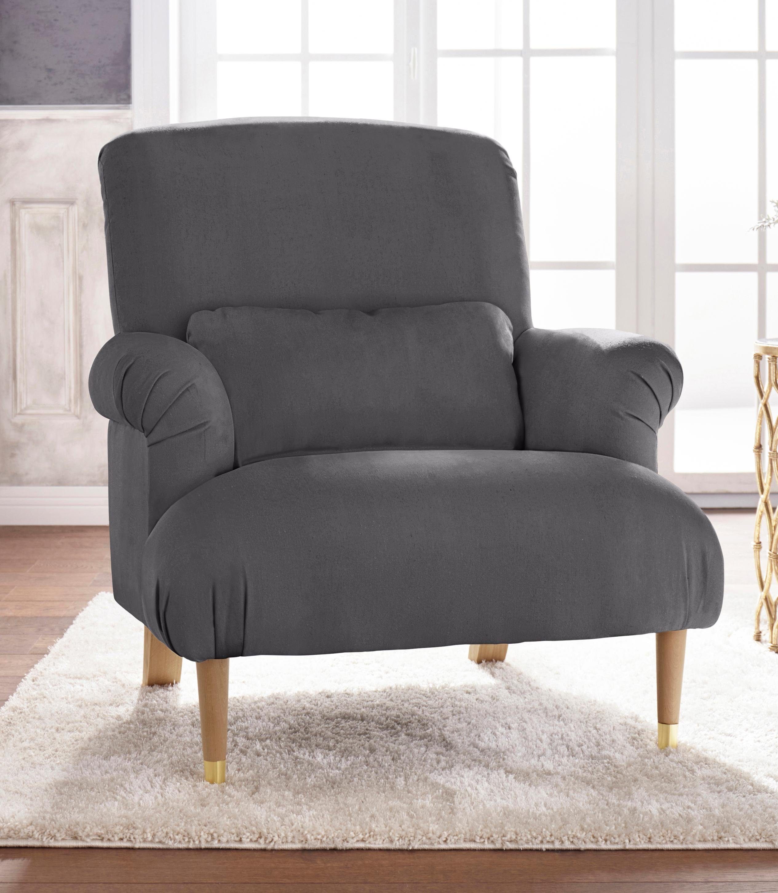 Guido Maria Kretschmer Home&Living XXL-fauteuil CHOLET met sierkussen en poten van eiken, overtrekstof: katoenmix, big