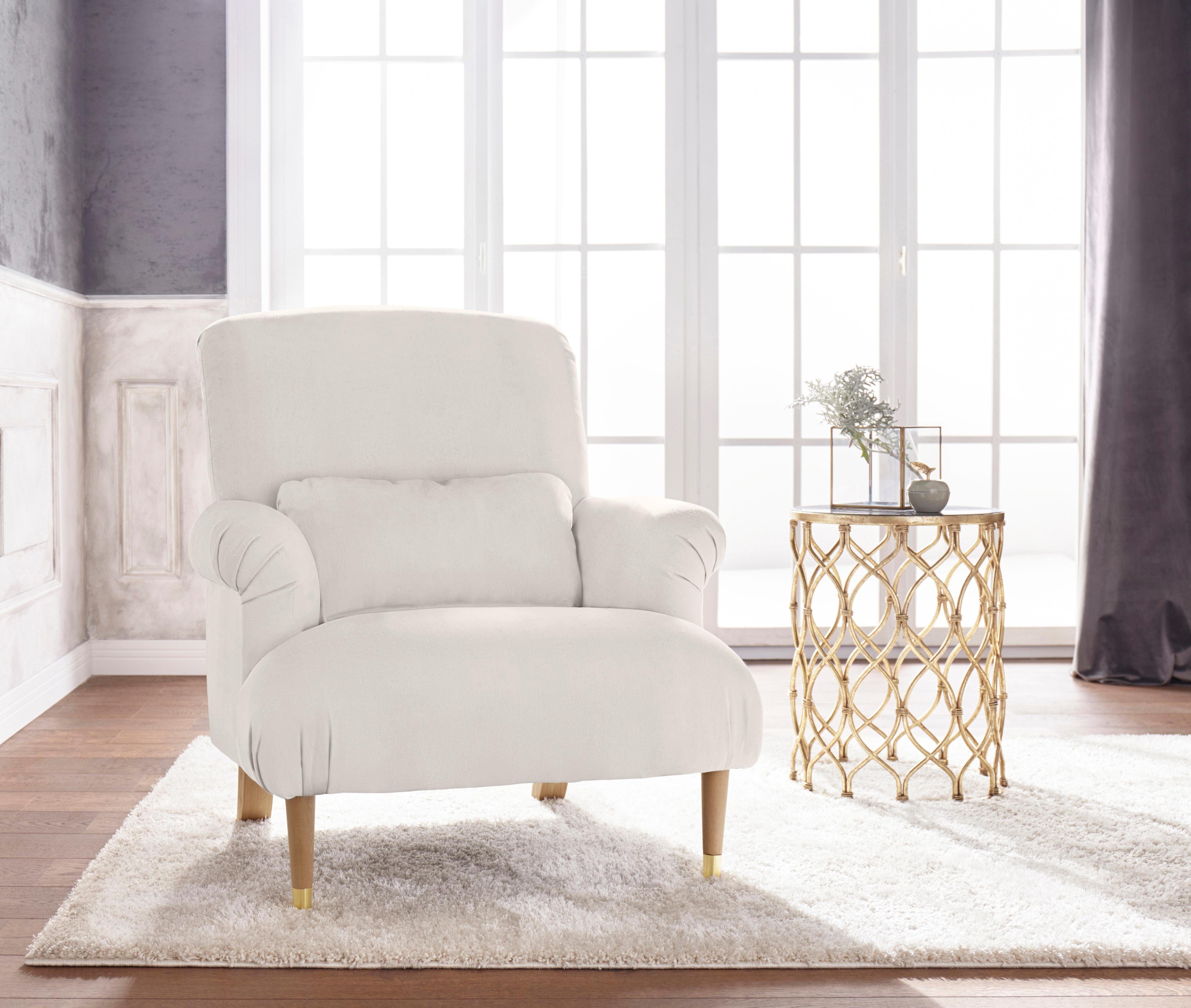 Guido Maria Kretschmer Home&Living XXL-fauteuil Cholet stoel met sierkussen en poten van eiken, overtrekstof: katoenmix, big (set)