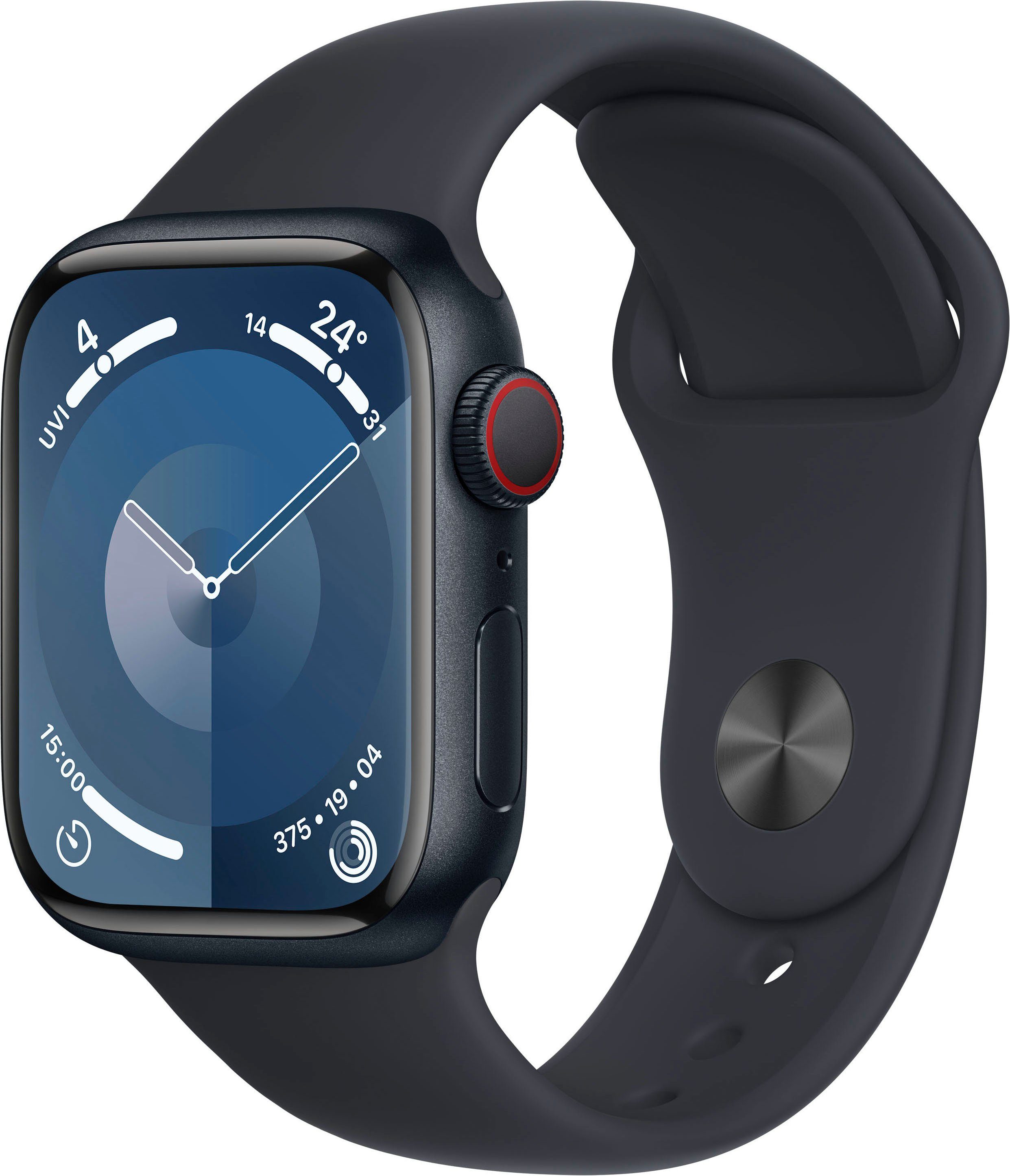 Apple Watch Series 9 GPS + Cellular 41 mm Aluminium kast Sportband Midnight M-L