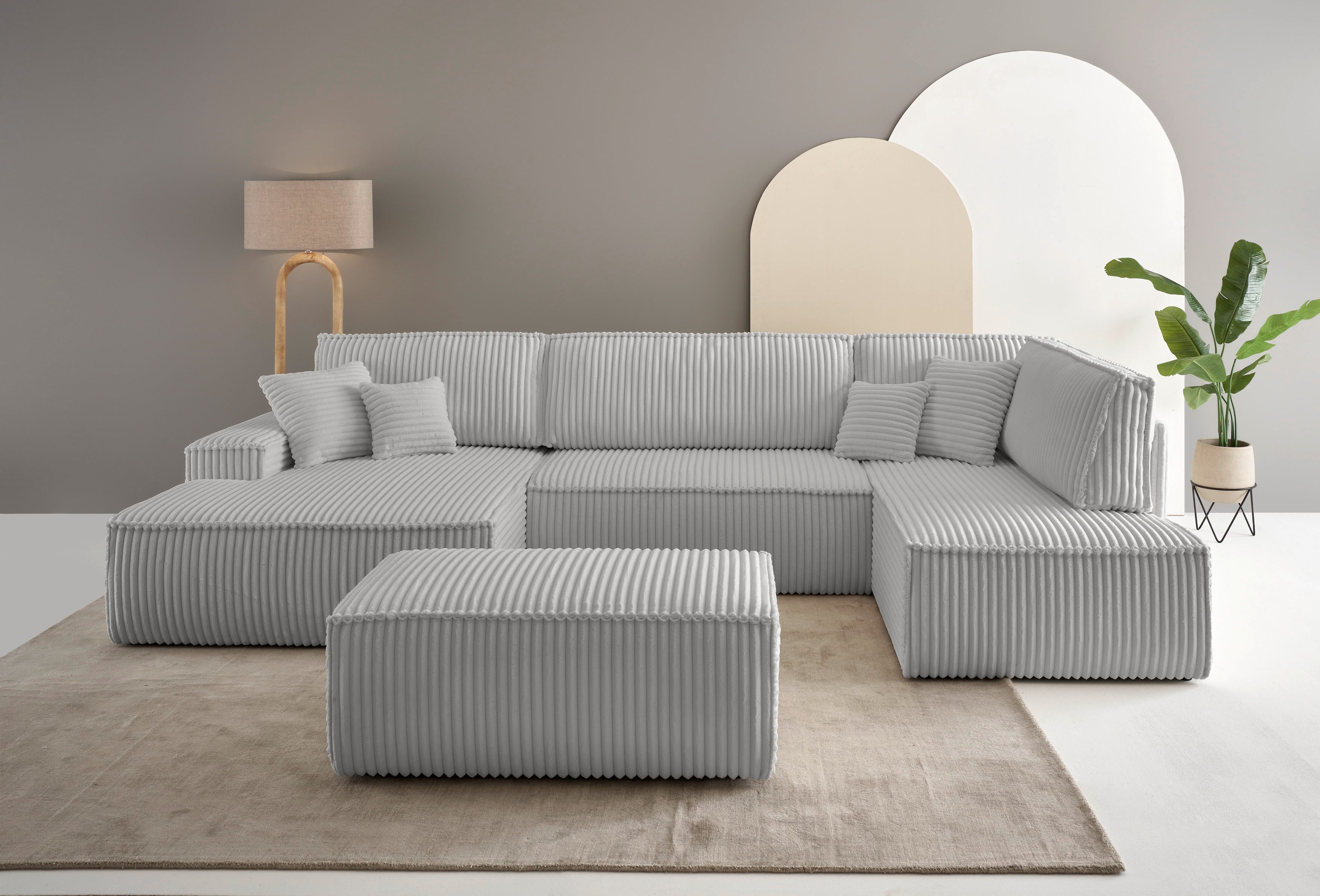 andas Zithoek FINNLEY U-model XXL 329 cm, bedbank, slaapfunctie m. bedkist