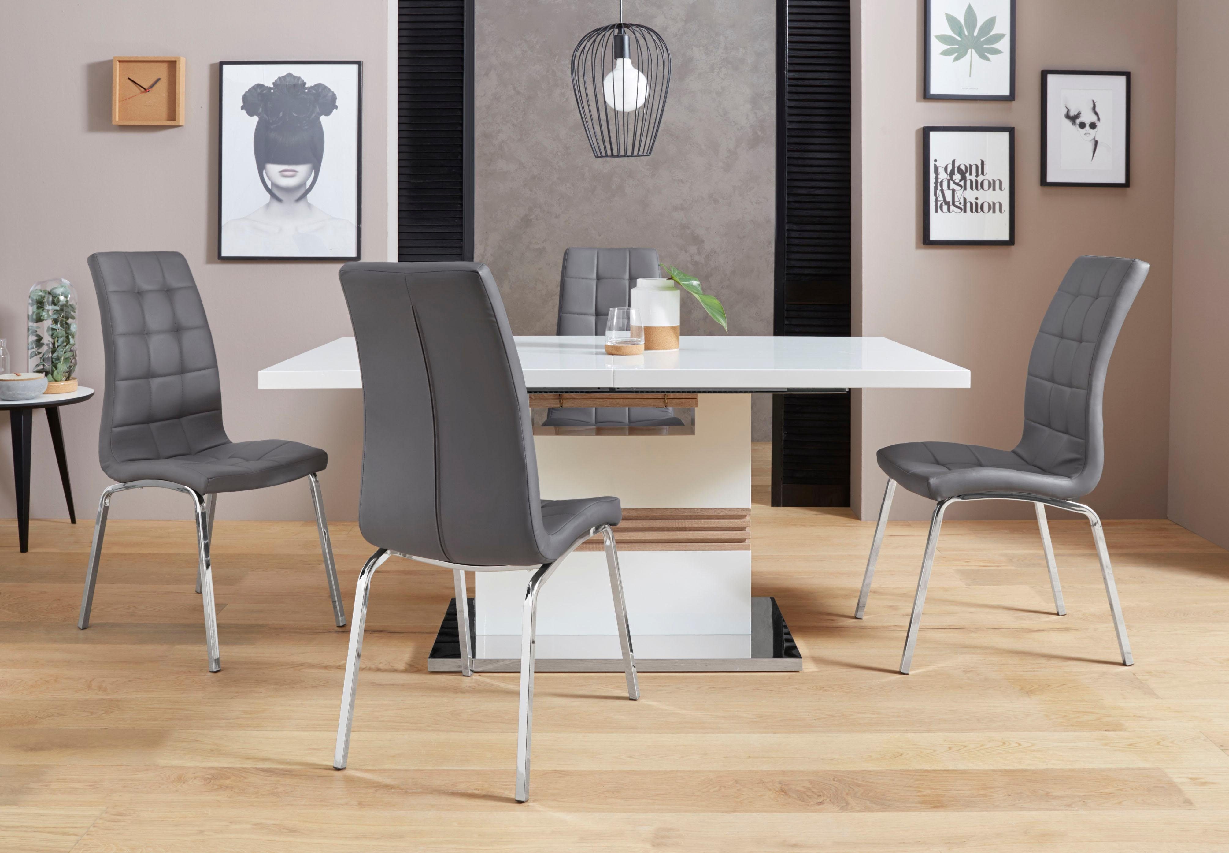 INOSIGN Stoel met 4 poten Paars (set van 2) bekleding in imitatieleer, verchroomd metalen frame (set, 2 stuks)