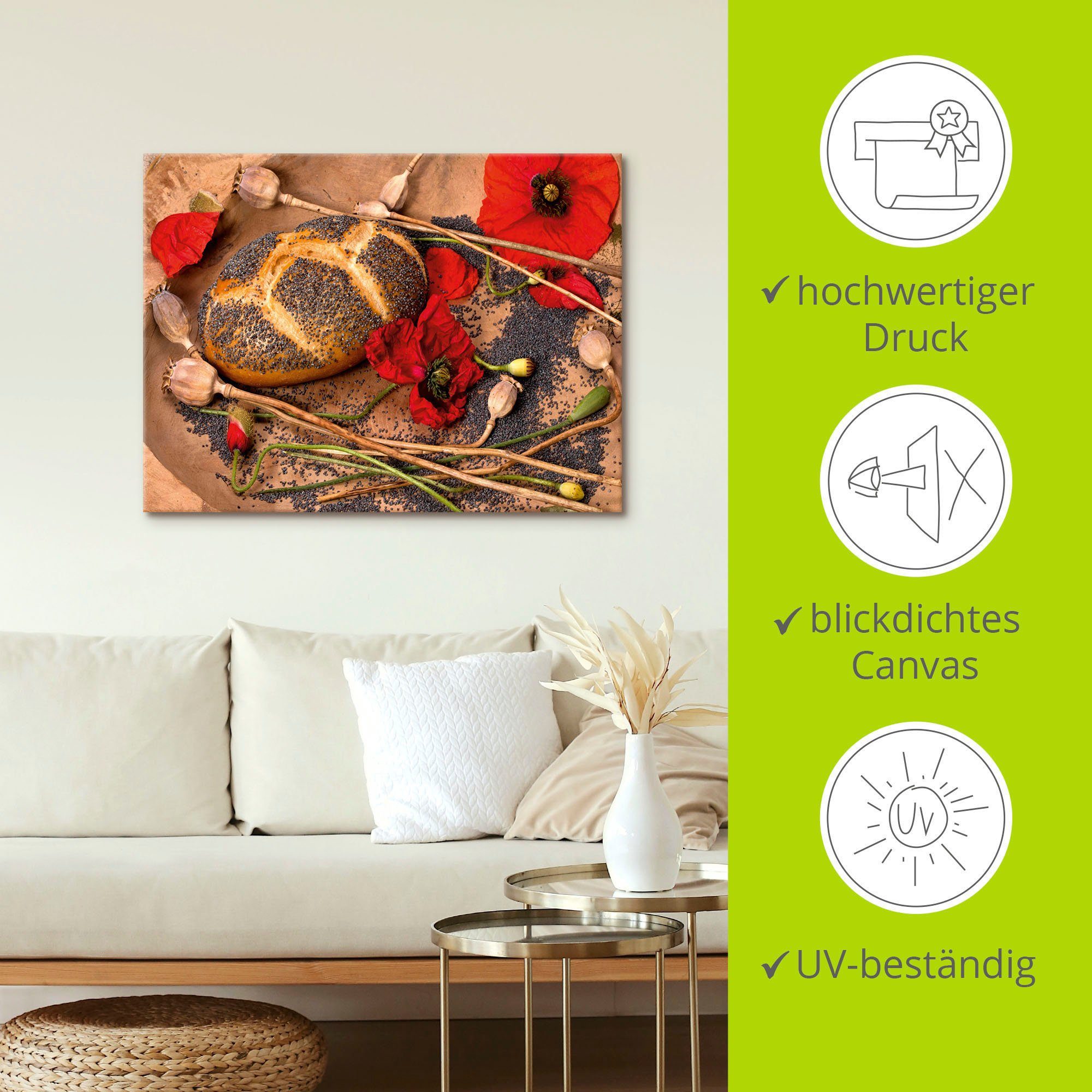 Artland Artprint op linnen Maanbrood versierd met klaprozen