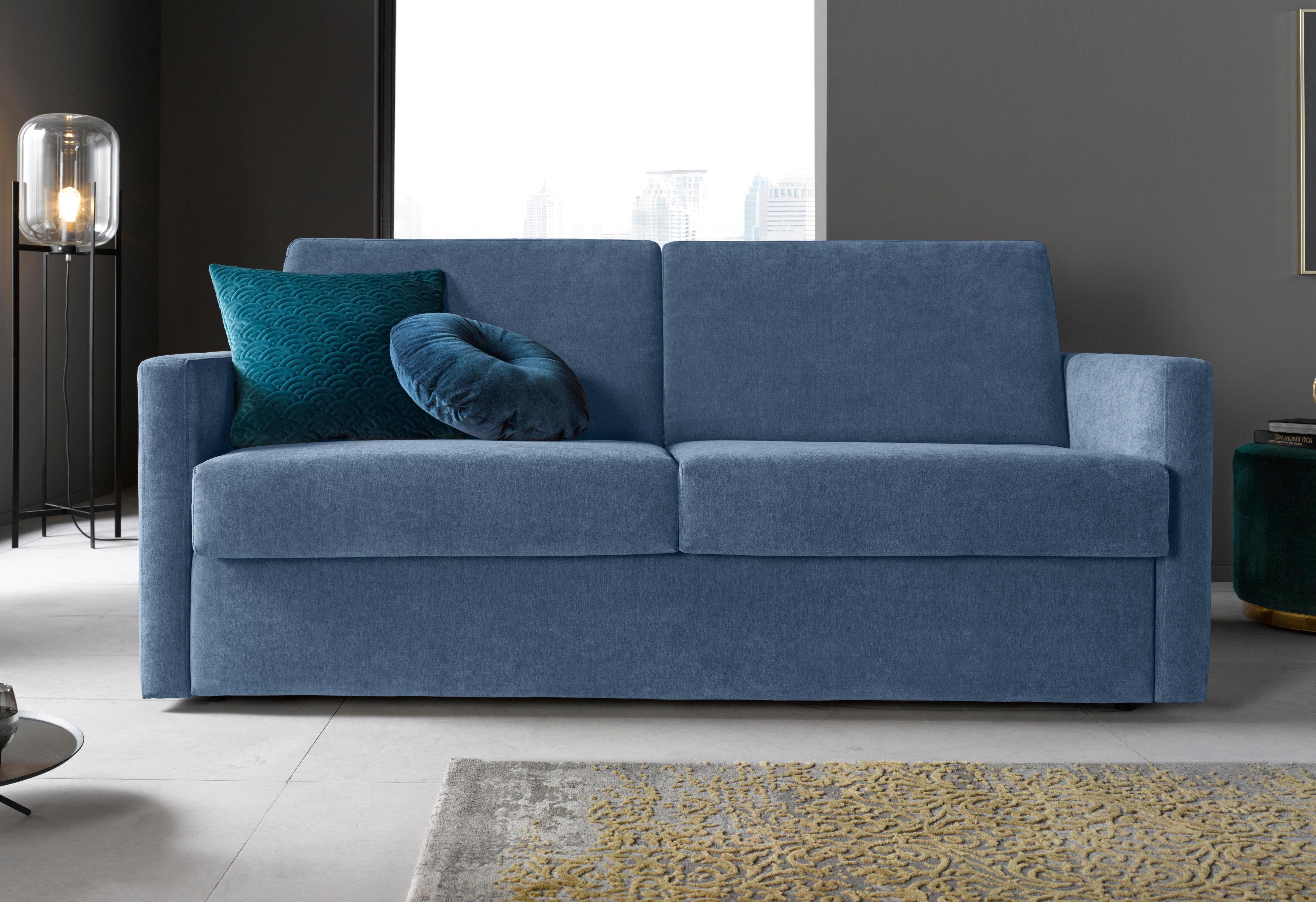 Places of Style Slaapbank GOLDPOINT 182 cm, slaapbank, ligoppervlak 140/200 cm, 3-zitsbank met slaapbank functie, matras met bonellvering, blauw,