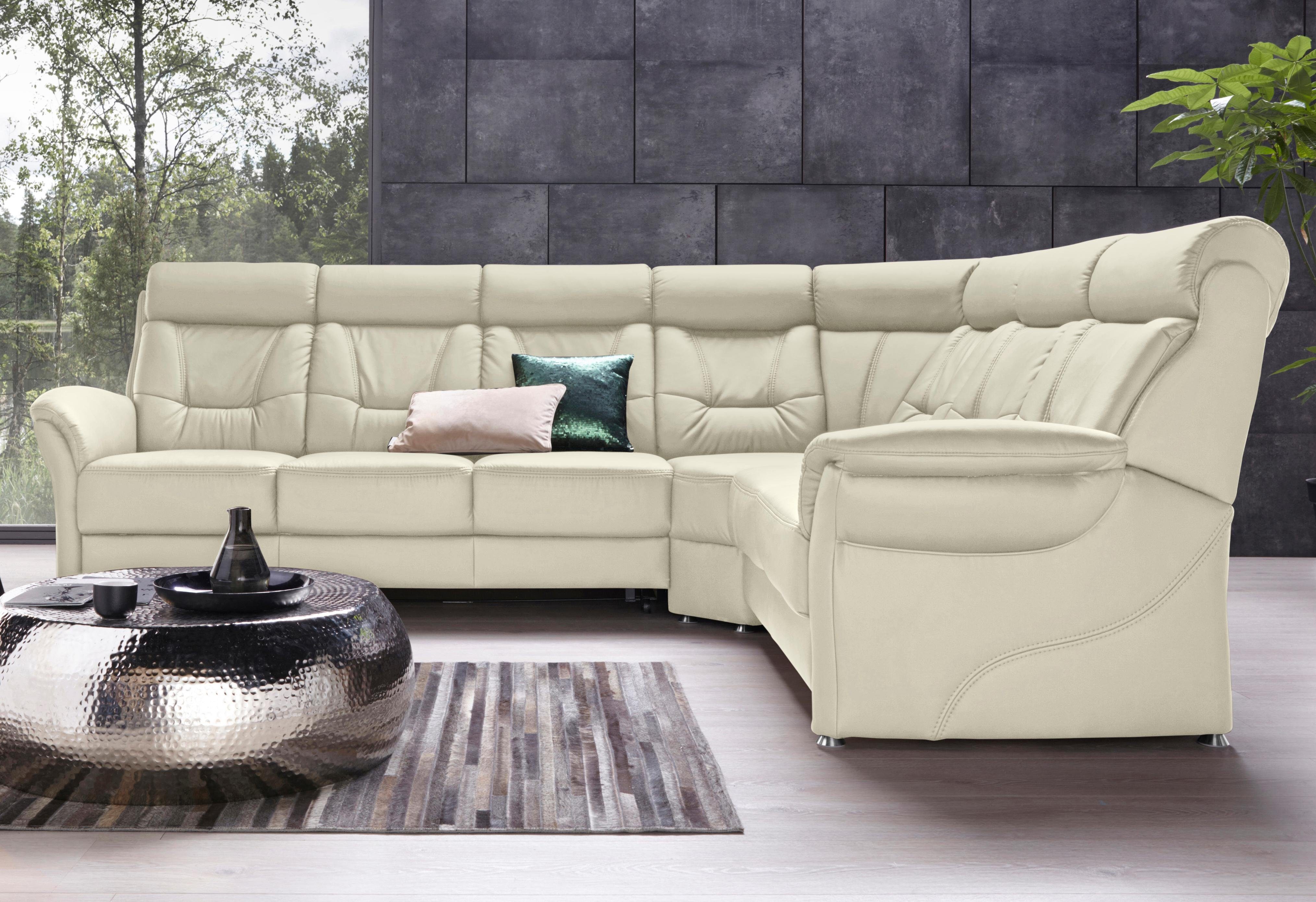 Places of Style Hoekbank Sardinien L-vorm met verstelbare hoofdsteun, naar keuze met slaapfunctie beige, hoekbanken, Lange zijde links,