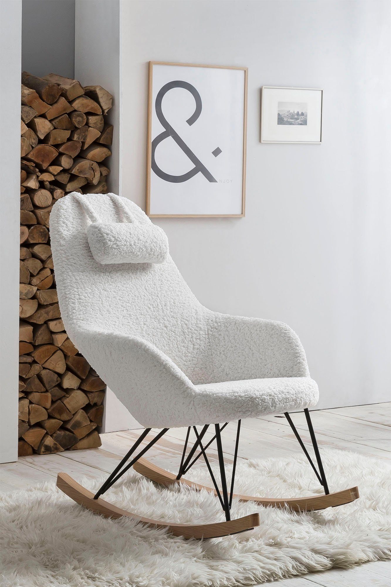 SalesFever Schommelstoel met bekleding in imitatiebont-look