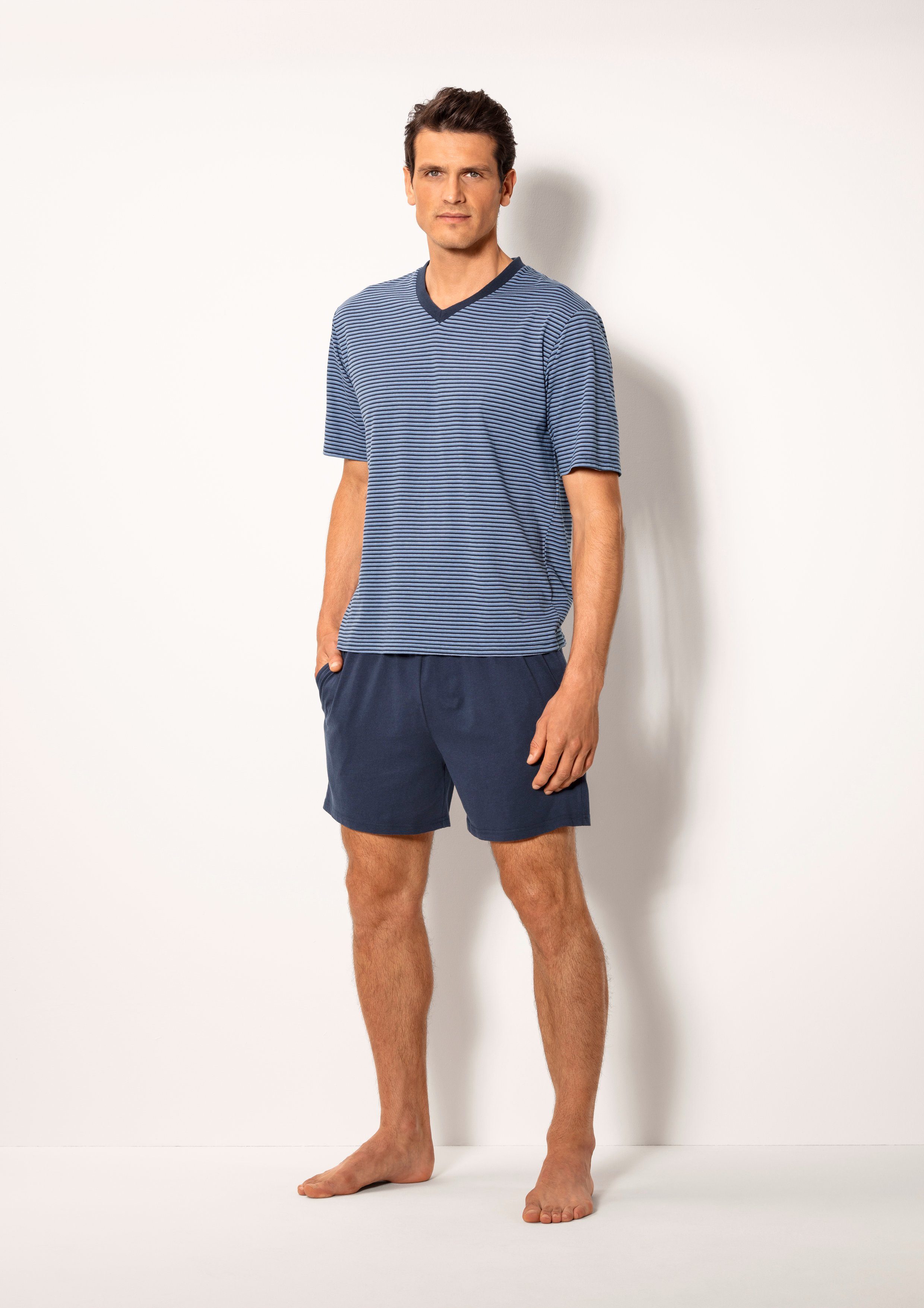 le jogger® Pyjama Pyjama met garenverfde streep (4-delig, Set van 2)
