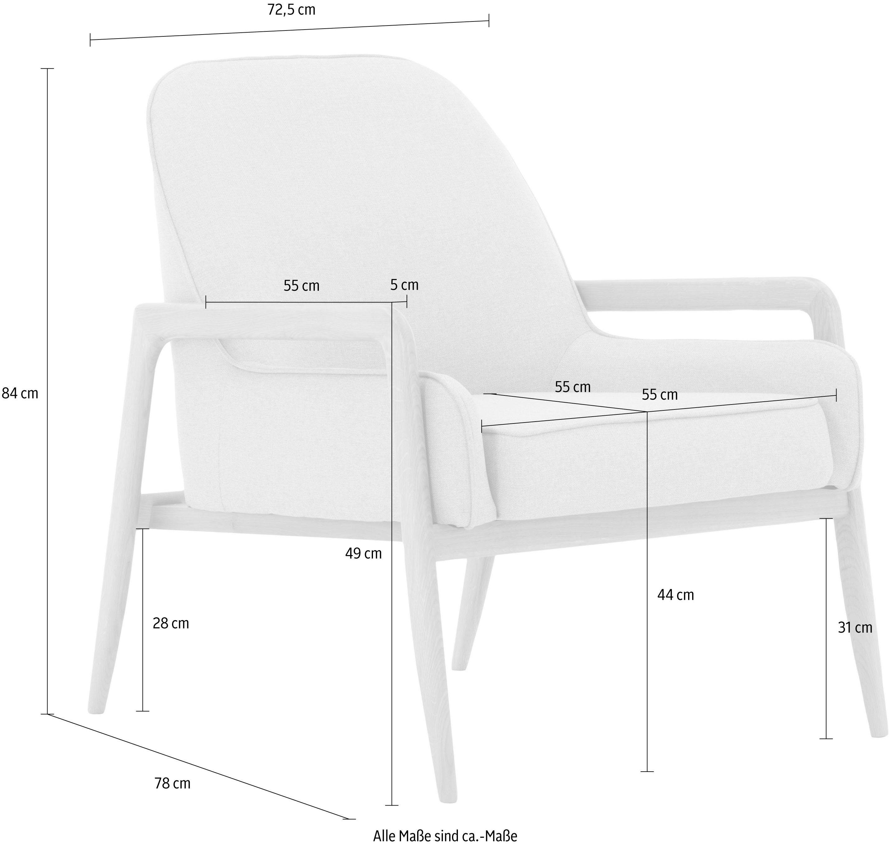 andas Fauteuil Braga naar keuze met frame van eiken in donker of beukenhout in licht