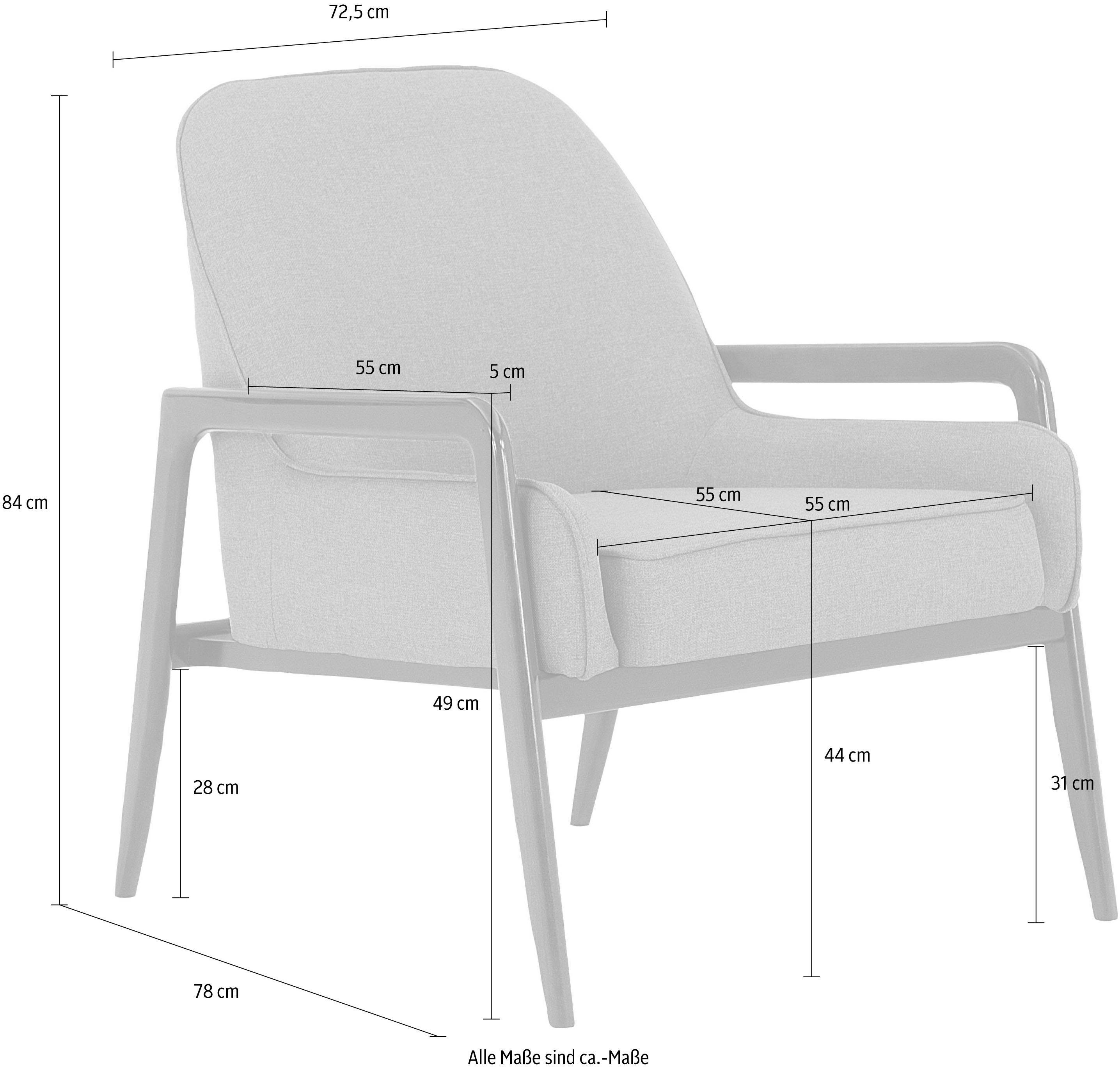andas Fauteuil Braga naar keuze met frame van eiken in donker of beukenhout in licht