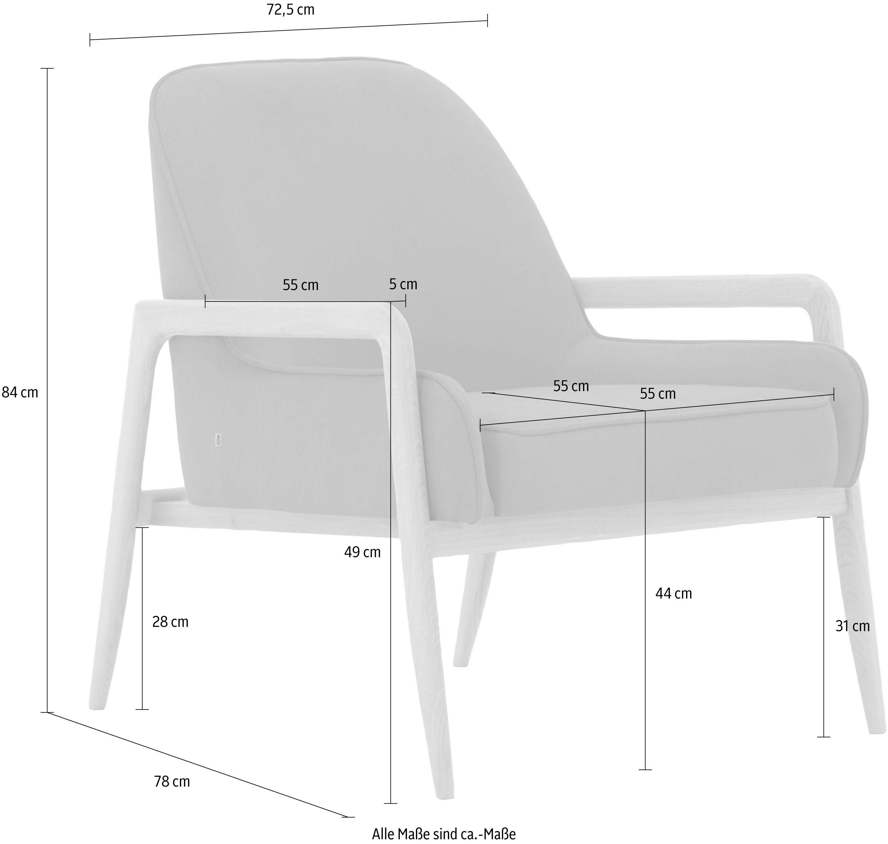 andas Fauteuil Braga naar keuze met frame van eiken in donker of beukenhout in licht