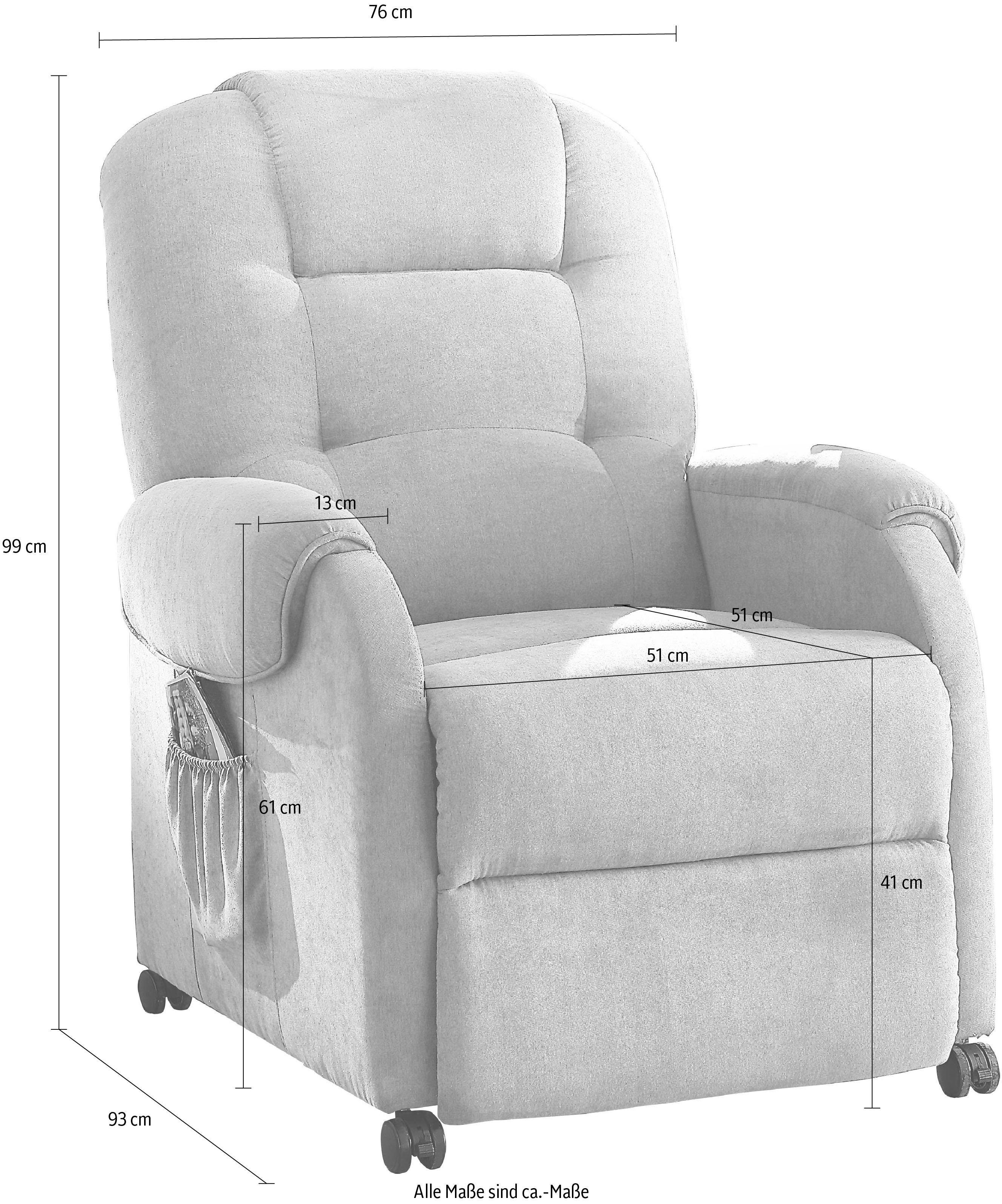 ATLANTIC home collection Relaxfauteuil Tobi met relaxfunctie, veerkern & opbergzak