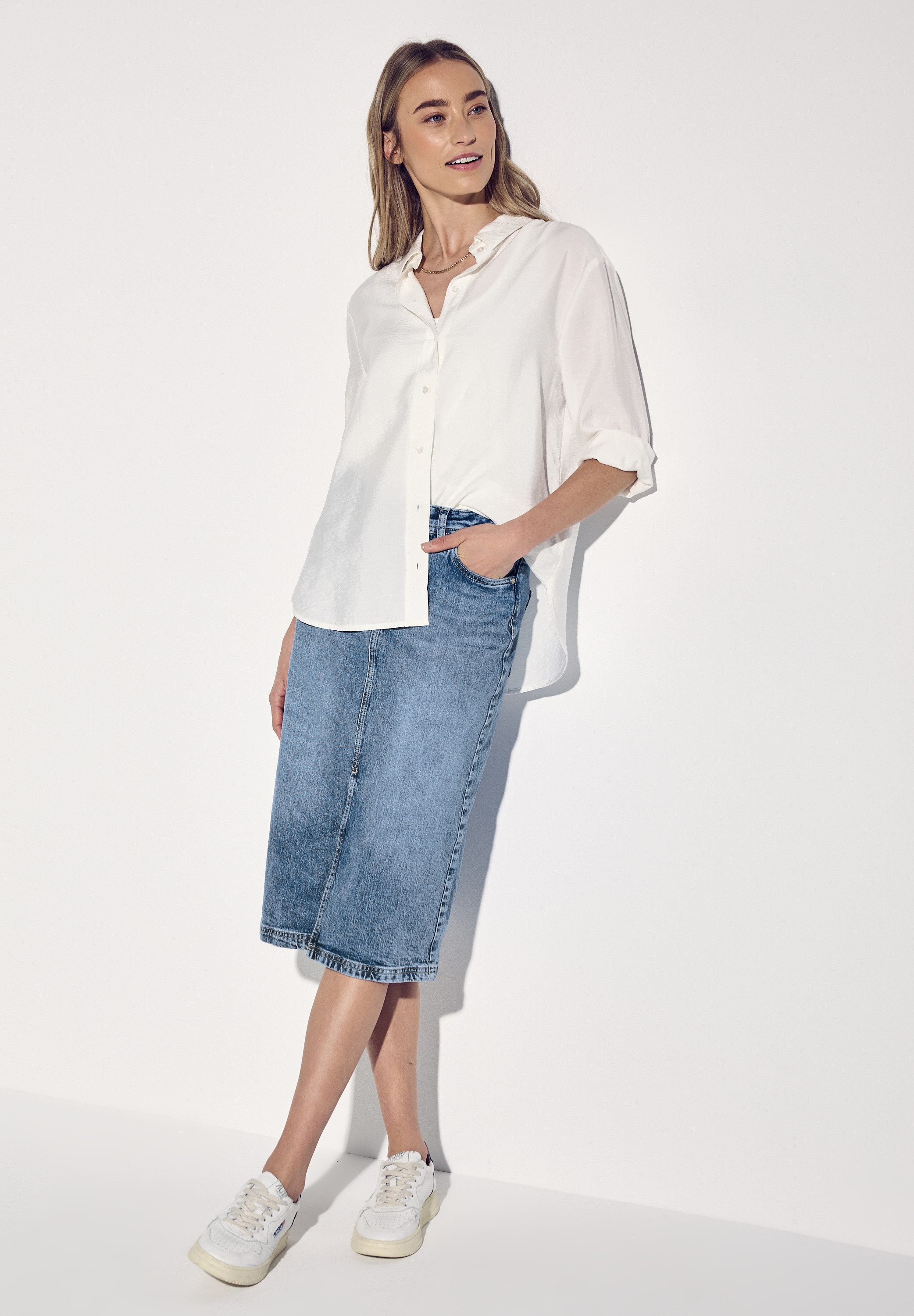 STREET ONE Jeans rok met splitje voor