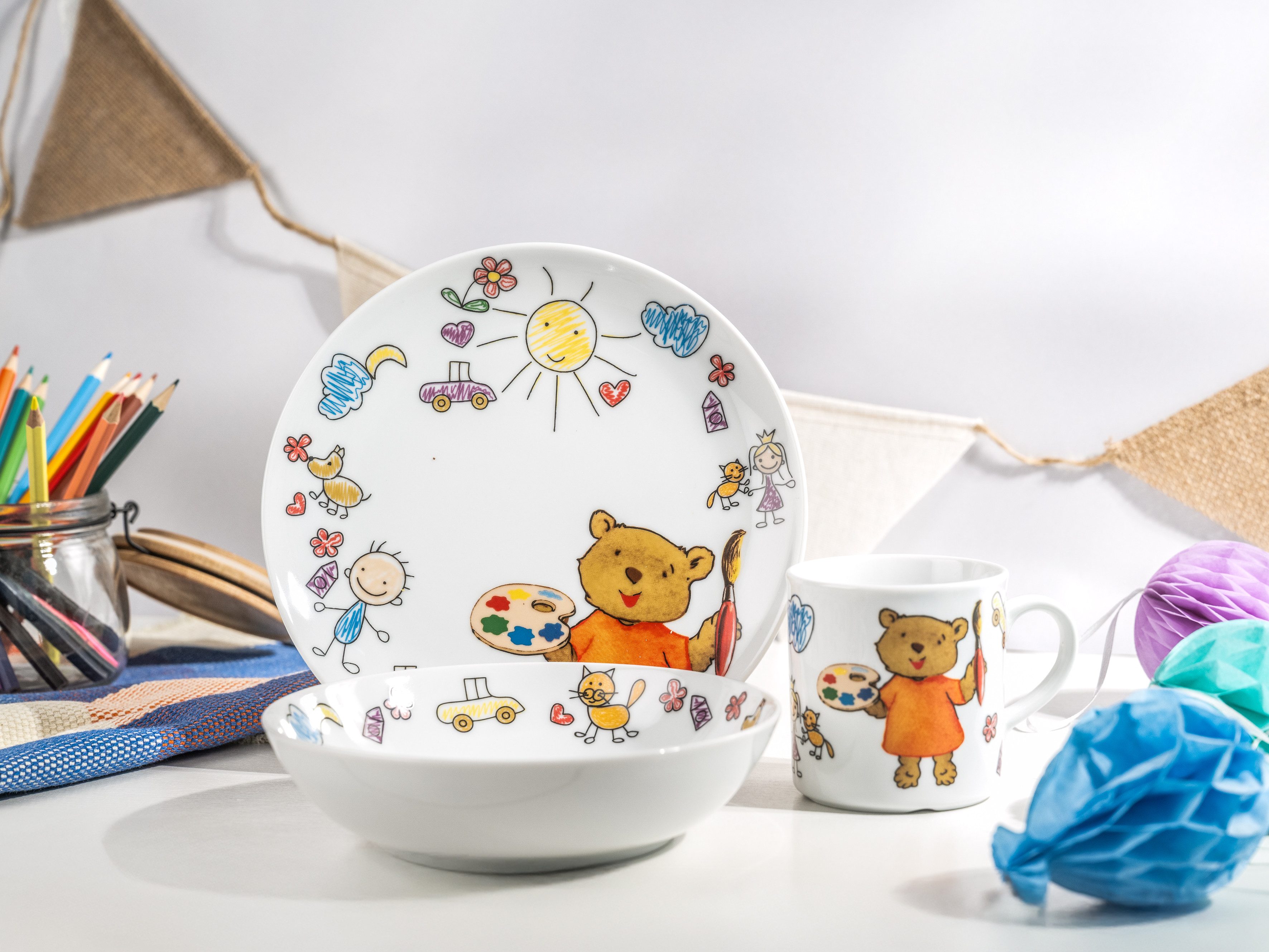 CreaTable Kinderservies-set Teddy Made in Europe, 3 delen, voor 1 persoon (set, 3-delig)