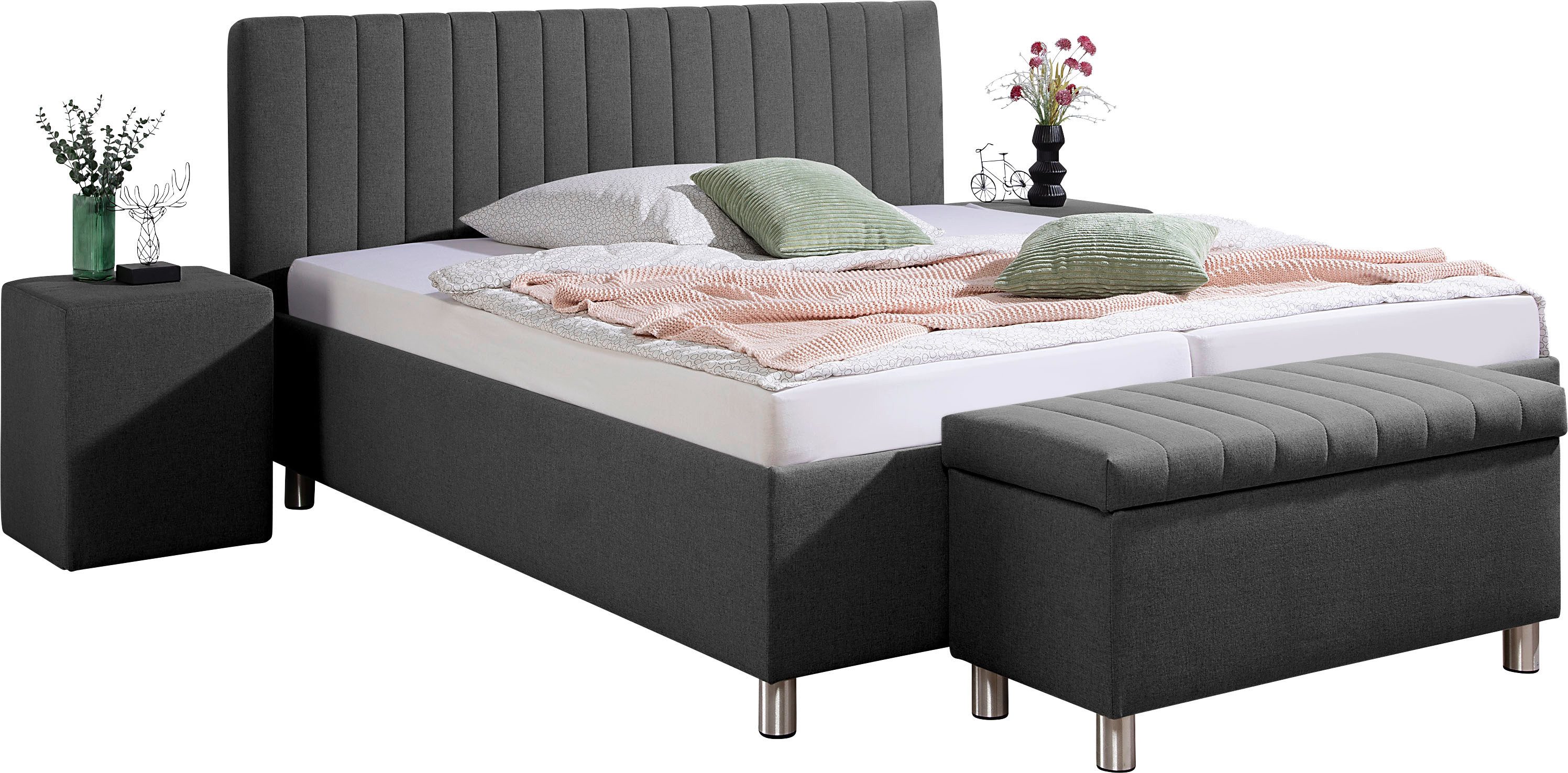 Maintal Gestoffeerd bed Kieferwald met bedlade, optioneel met bonnell- of pocketveringmatras